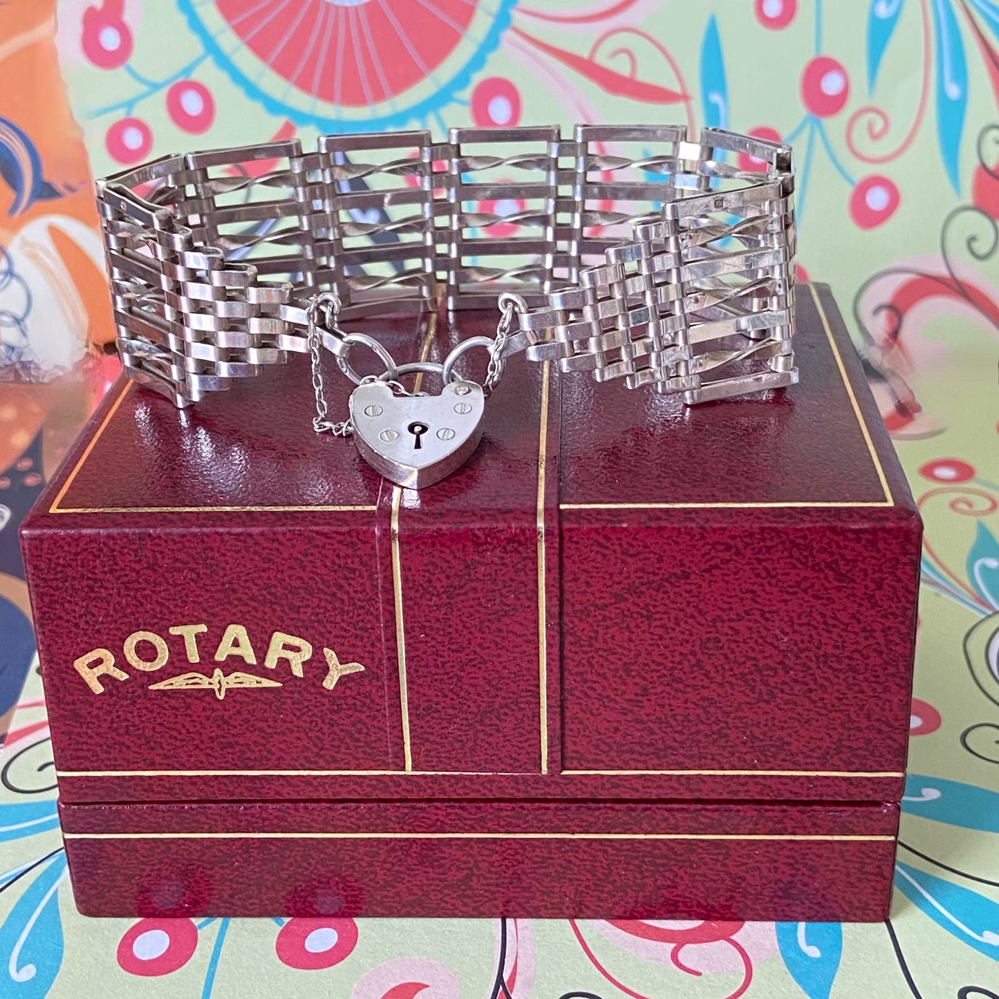 Sterling Silver 7 Gate Vintage Bracelet Stamped 925 with the Heart Lock Charm