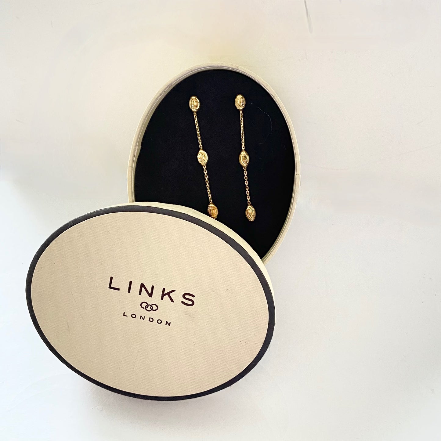 Links of London Sterling Silver 18ct Gold Vermeil Three Bead Long Drop Earrings