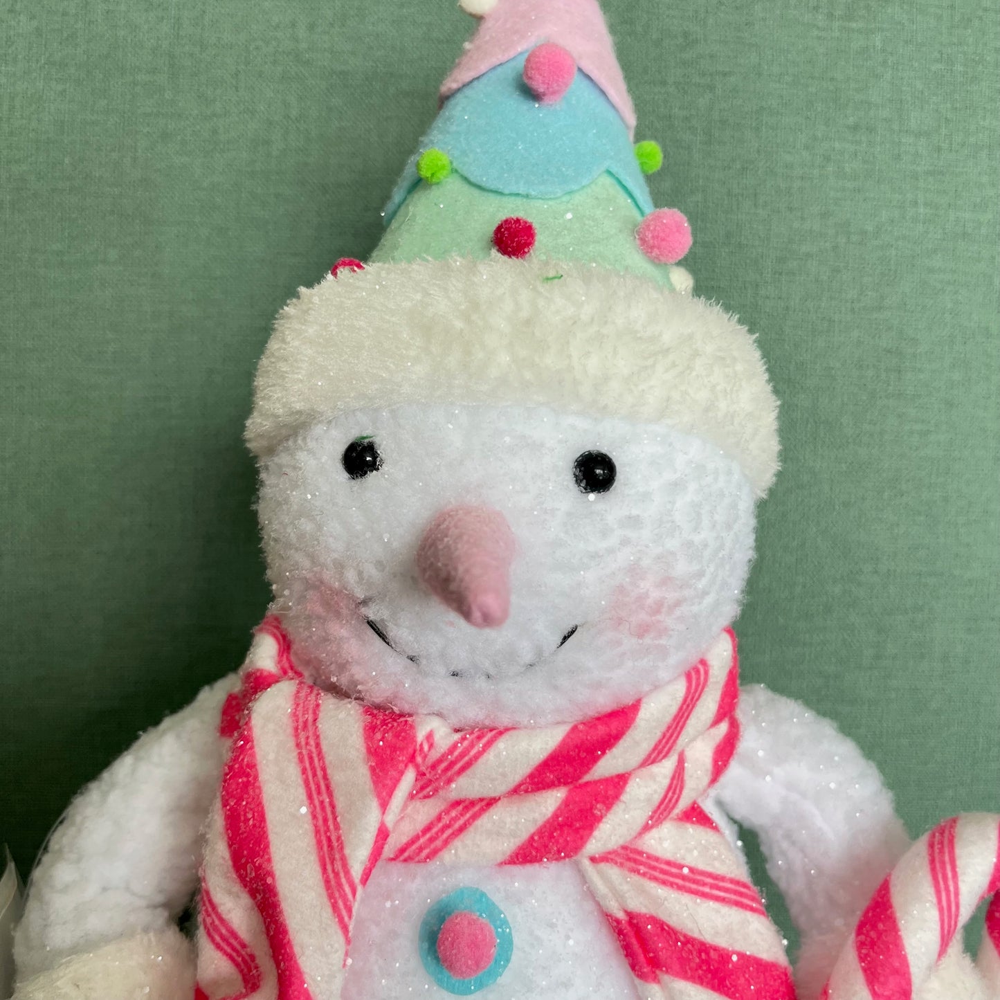 16.5" Fabric Snowman Figurine Holding a Candy Cane Christmas Decoration