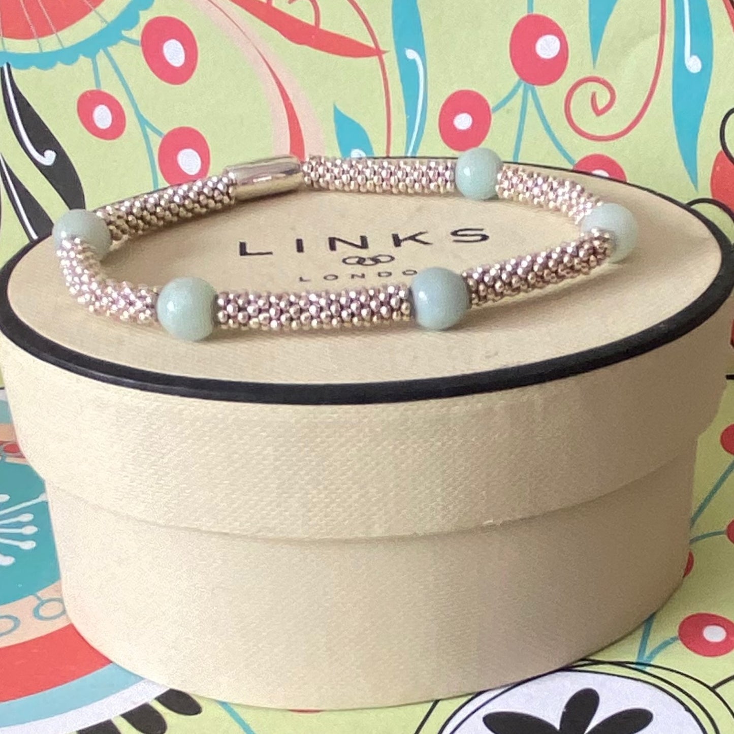 Links of London Authentic Sterling Silver Effervescence XS sweetie rings Bracelet with Amazonite - 17cm
