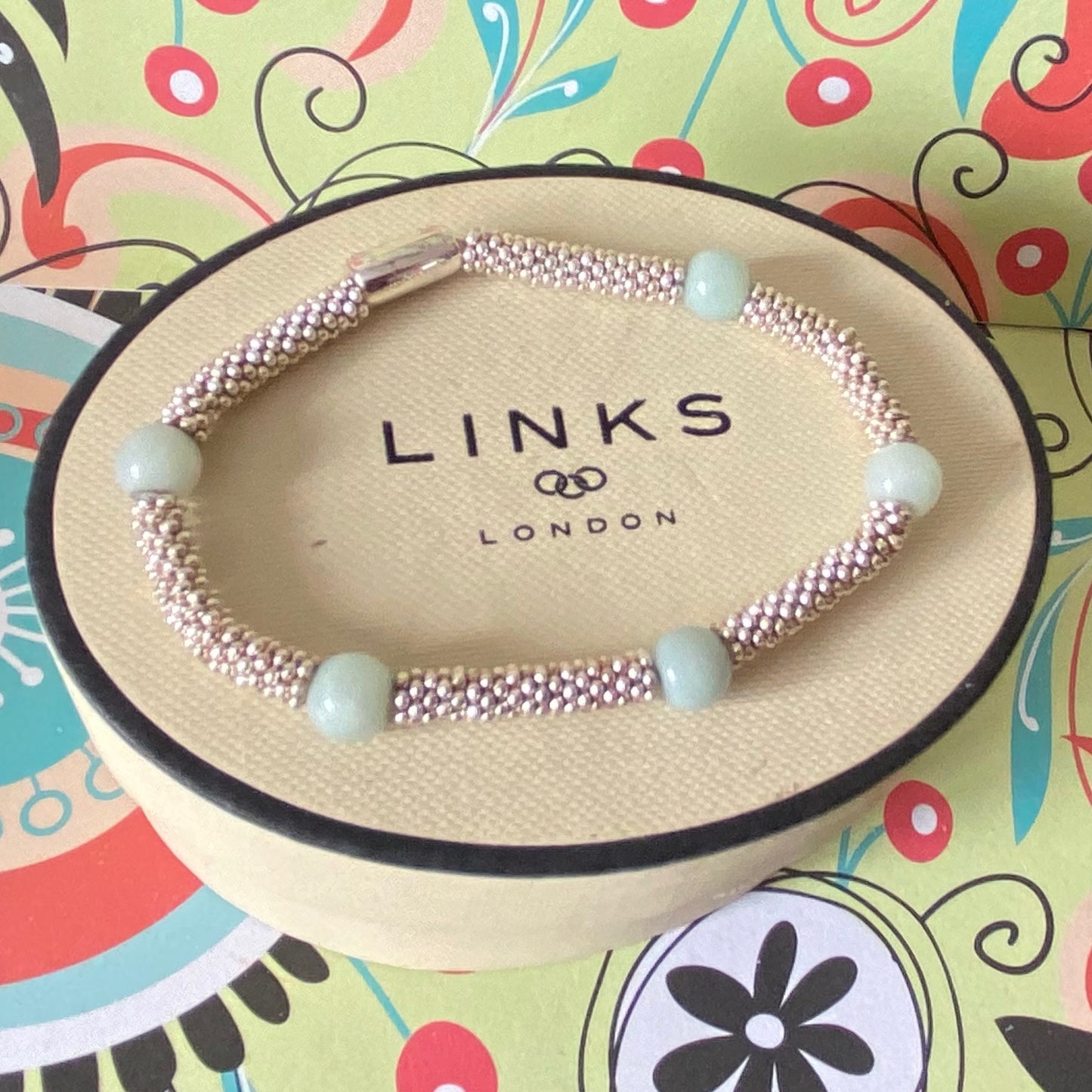 Links of London Authentic Sterling Silver Effervescence XS sweetie rings Bracelet with Amazonite - 17cm