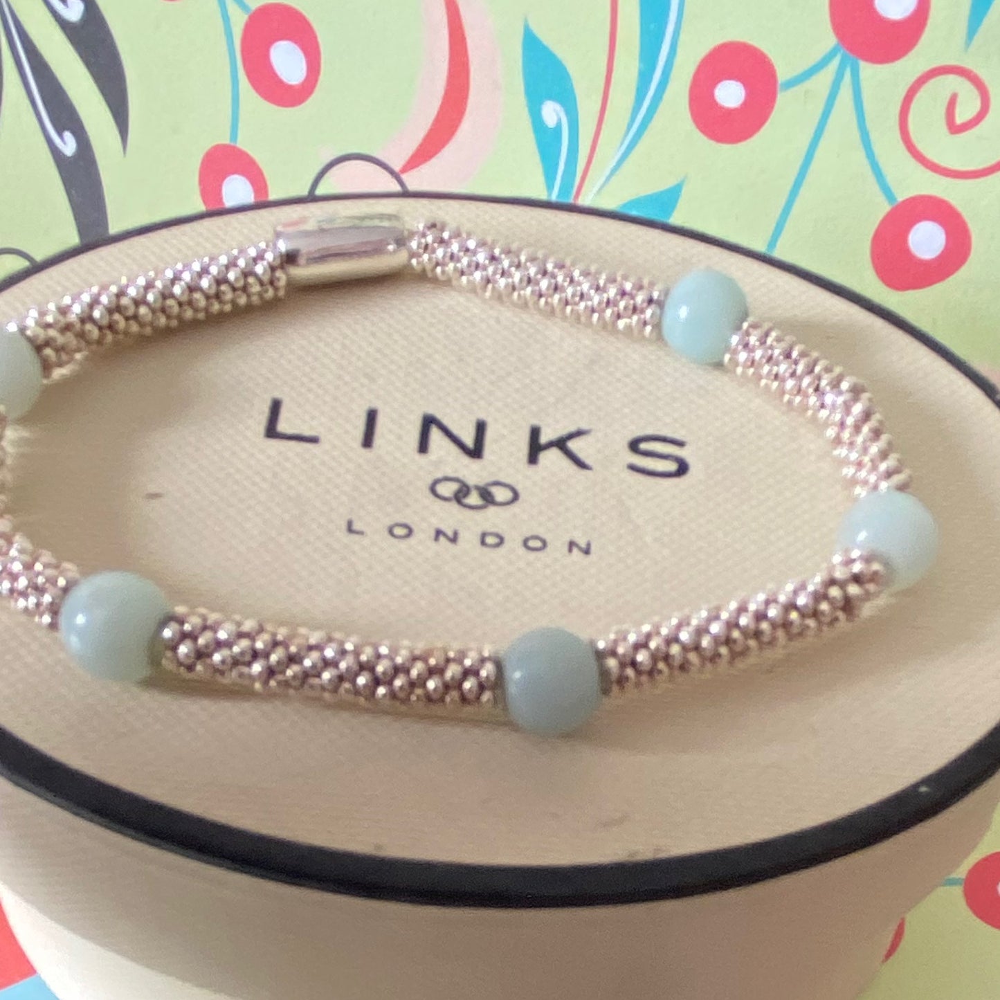 Links of London Authentic Sterling Silver Effervescence XS sweetie rings Bracelet with Amazonite - 17cm