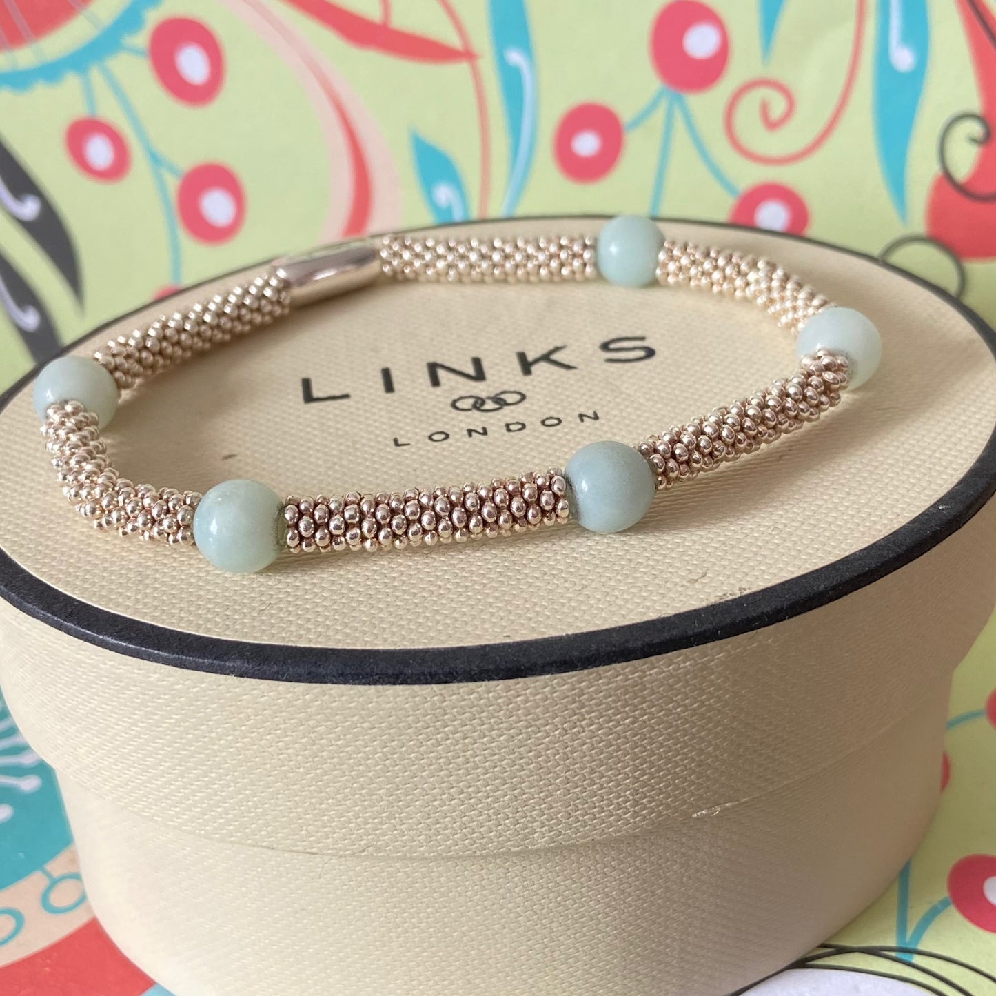 Links of London Authentic Sterling Silver Effervescence XS sweetie rings Bracelet with Amazonite - 17cm