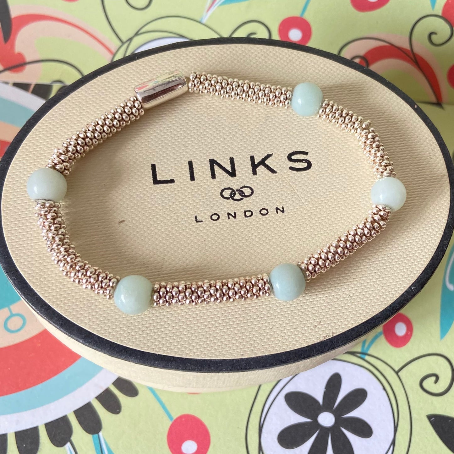 Links of London Authentic Sterling Silver Effervescence XS sweetie rings Bracelet with Amazonite - 17cm