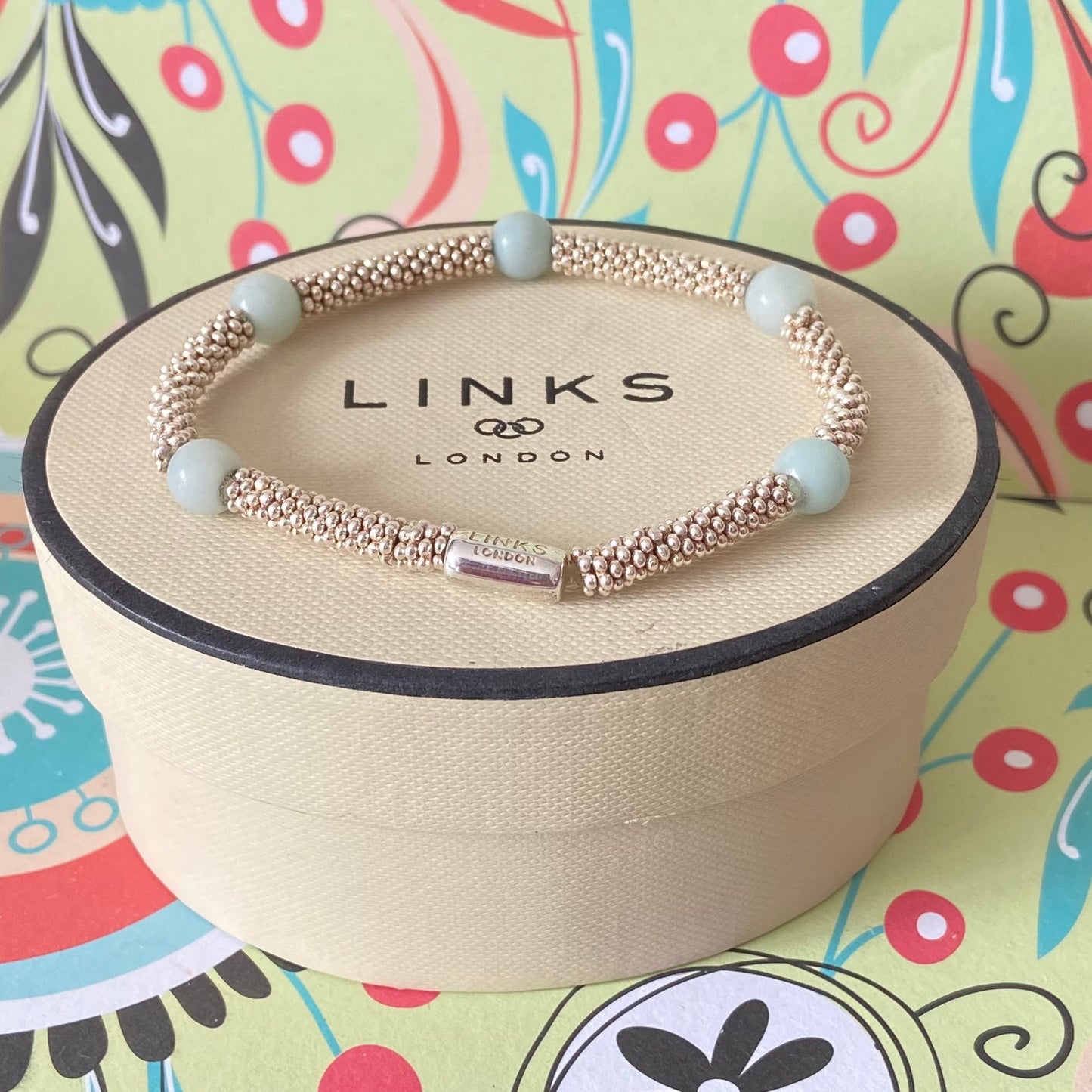 Links of London Authentic Sterling Silver Effervescence XS sweetie rings Bracelet with Amazonite - 17cm