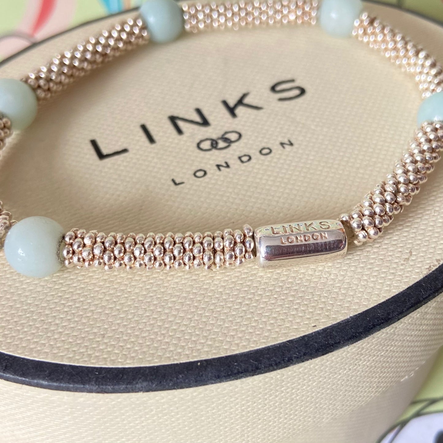 Links of London Authentic Sterling Silver Effervescence XS sweetie rings Bracelet with Amazonite - 17cm