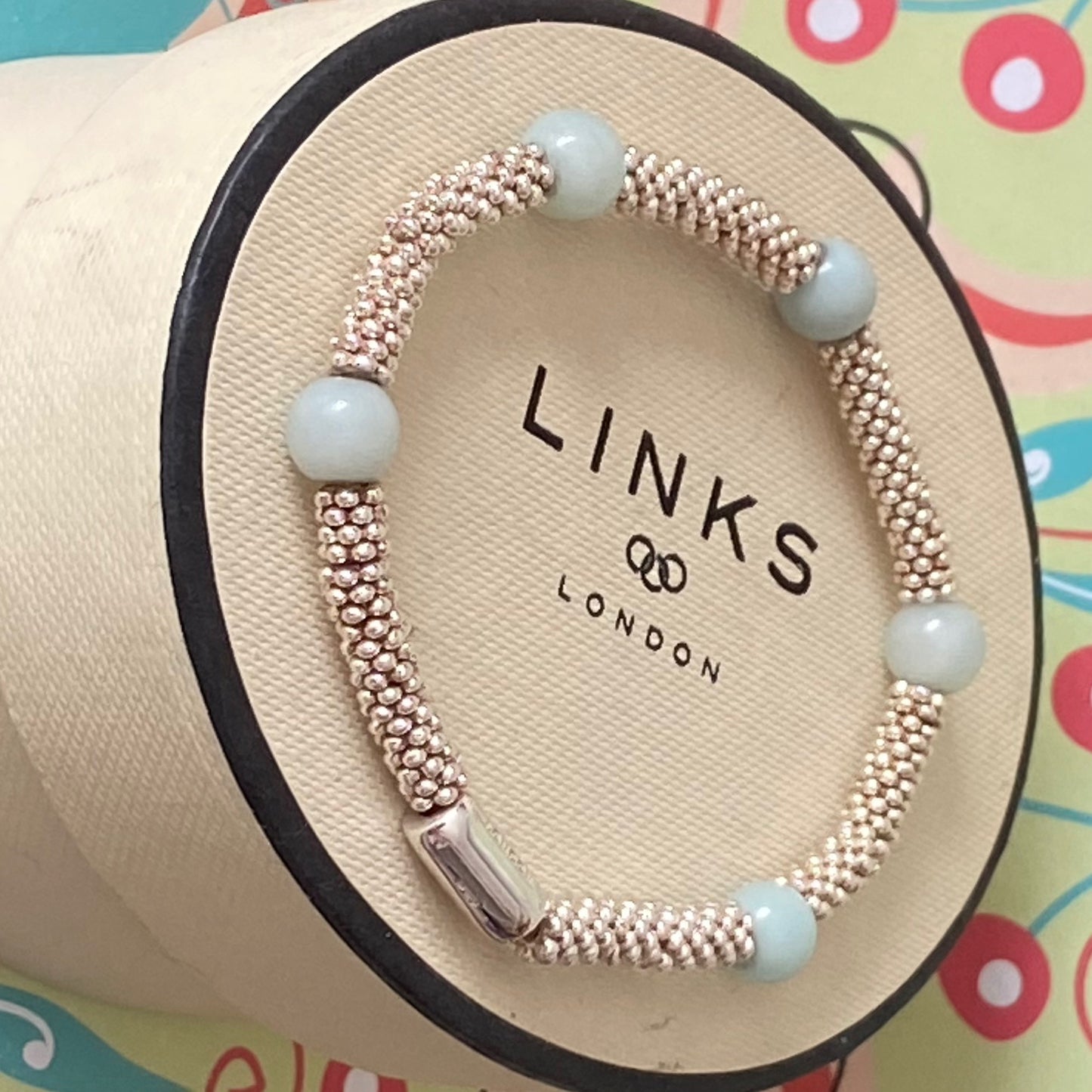 Links of London Authentic Sterling Silver Effervescence XS sweetie rings Bracelet with Amazonite - 17cm