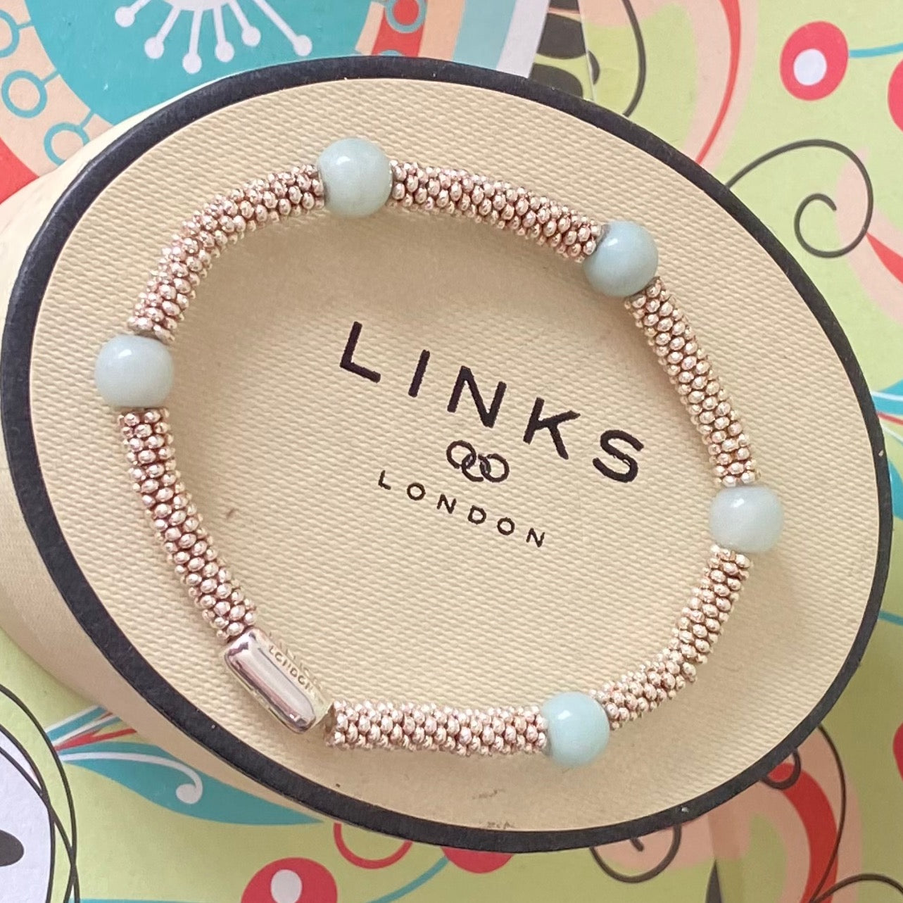 Links of London Authentic Sterling Silver Effervescence XS sweetie rings Bracelet with Amazonite - 17cm
