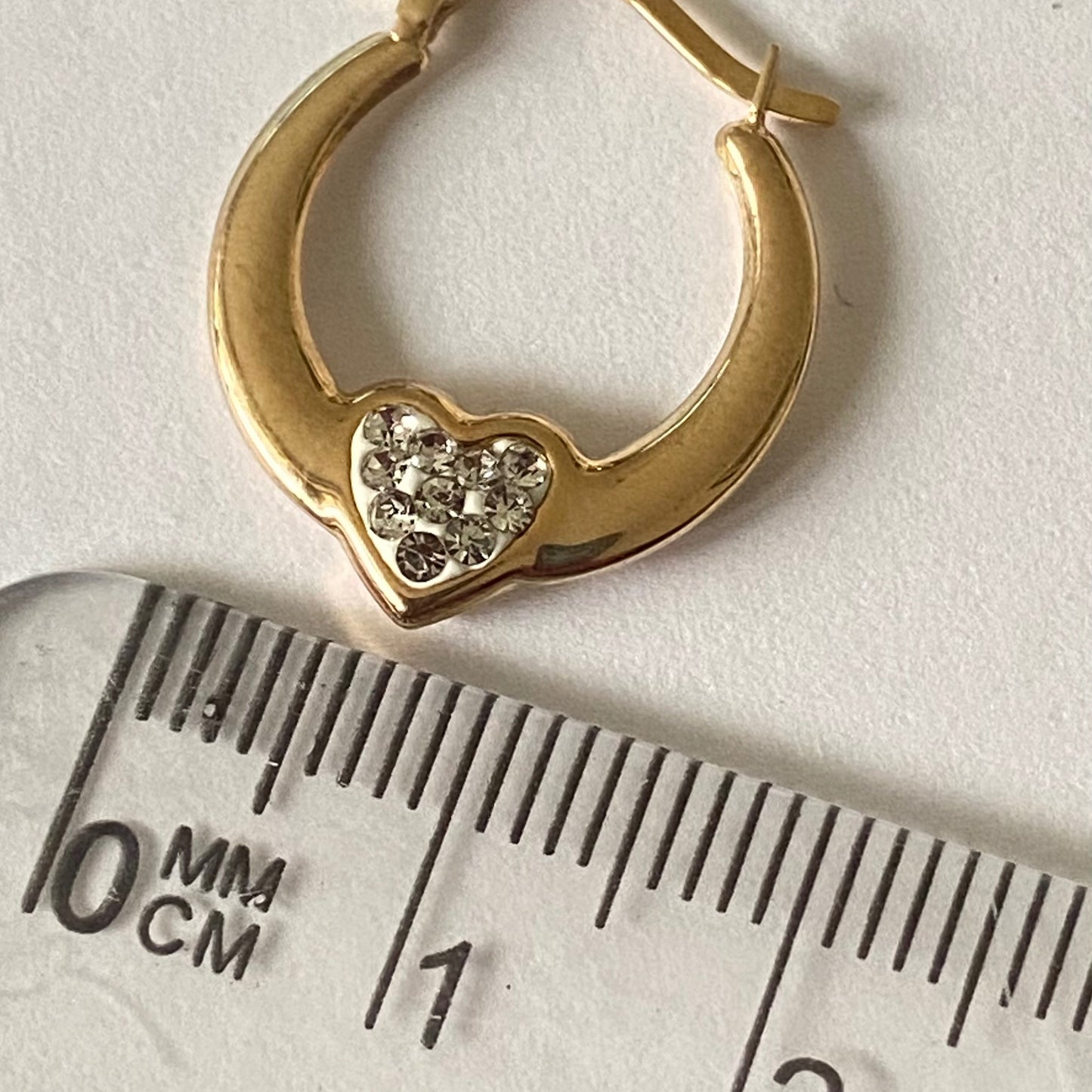 9ct Yellow Gold and Crystal Heart Creole Earrings