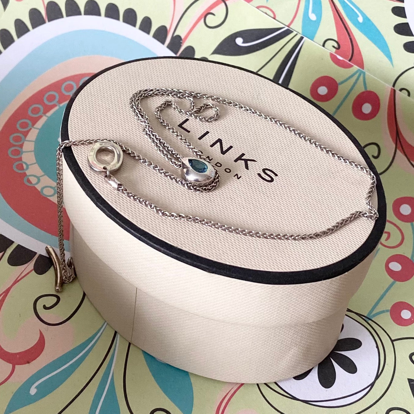 Links of London Blue Topaz Tear Drop Pendent Necklace