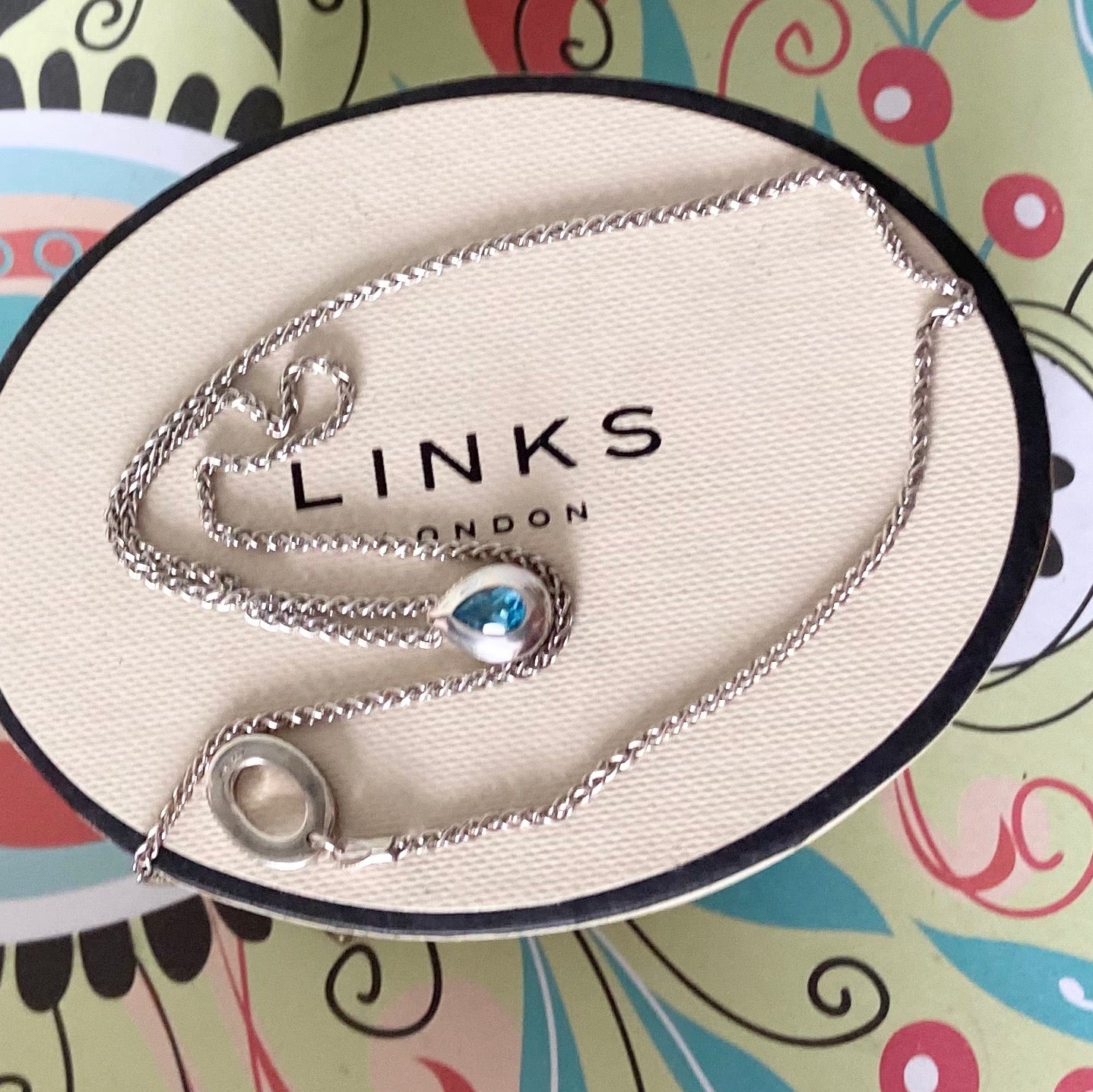 Links of London Blue Topaz Tear Drop Pendent Necklace