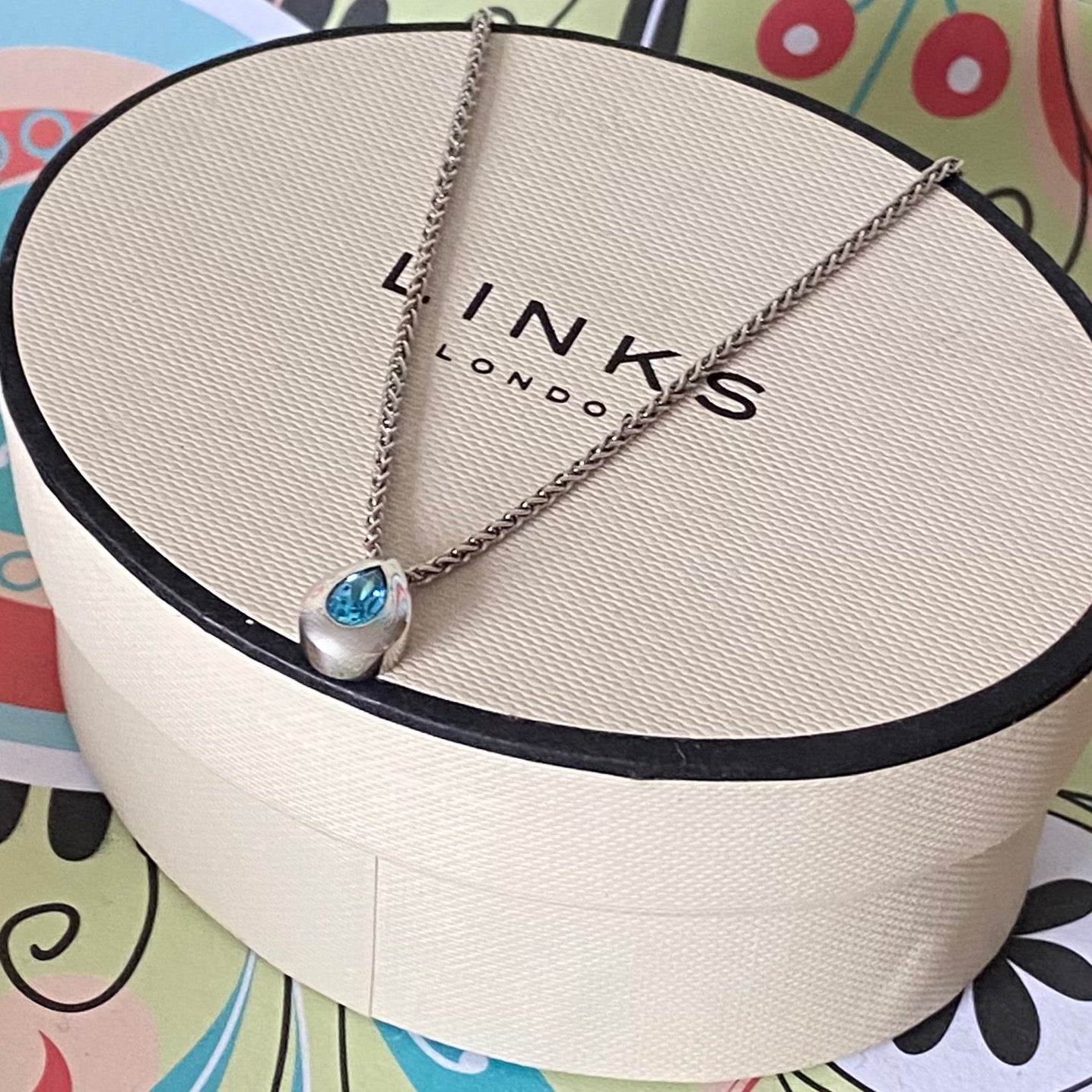 Links of London Blue Topaz Tear Drop Pendent Necklace