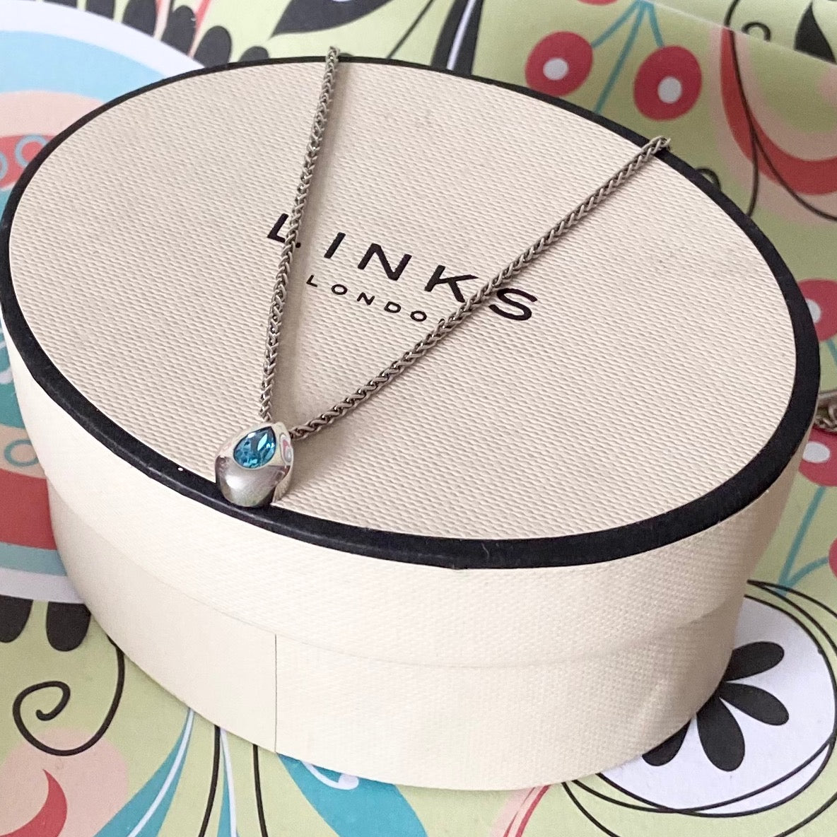 Links of London Blue Topaz Tear Drop Pendent Necklace