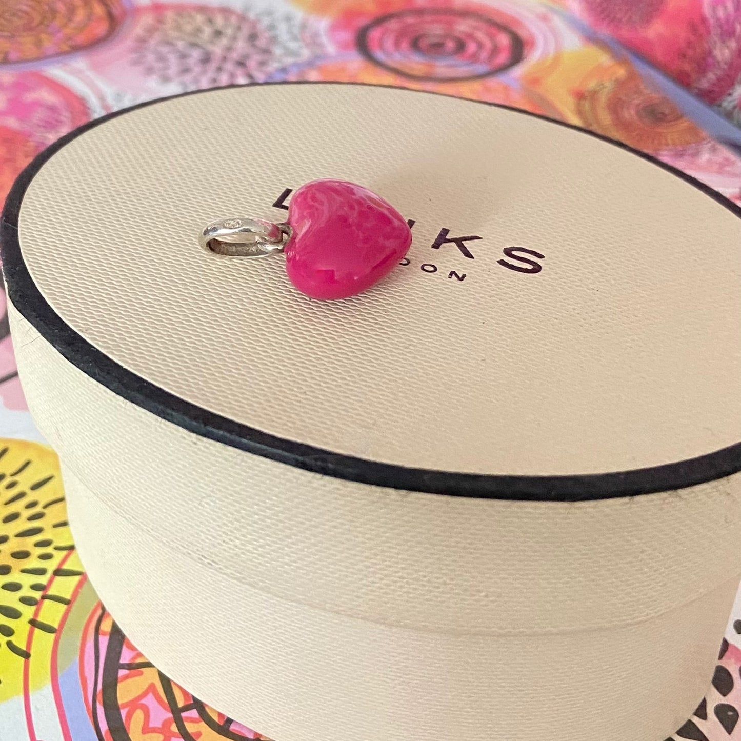 Pink Enamel Puffed Heart Sterling Silver Links of London Charm