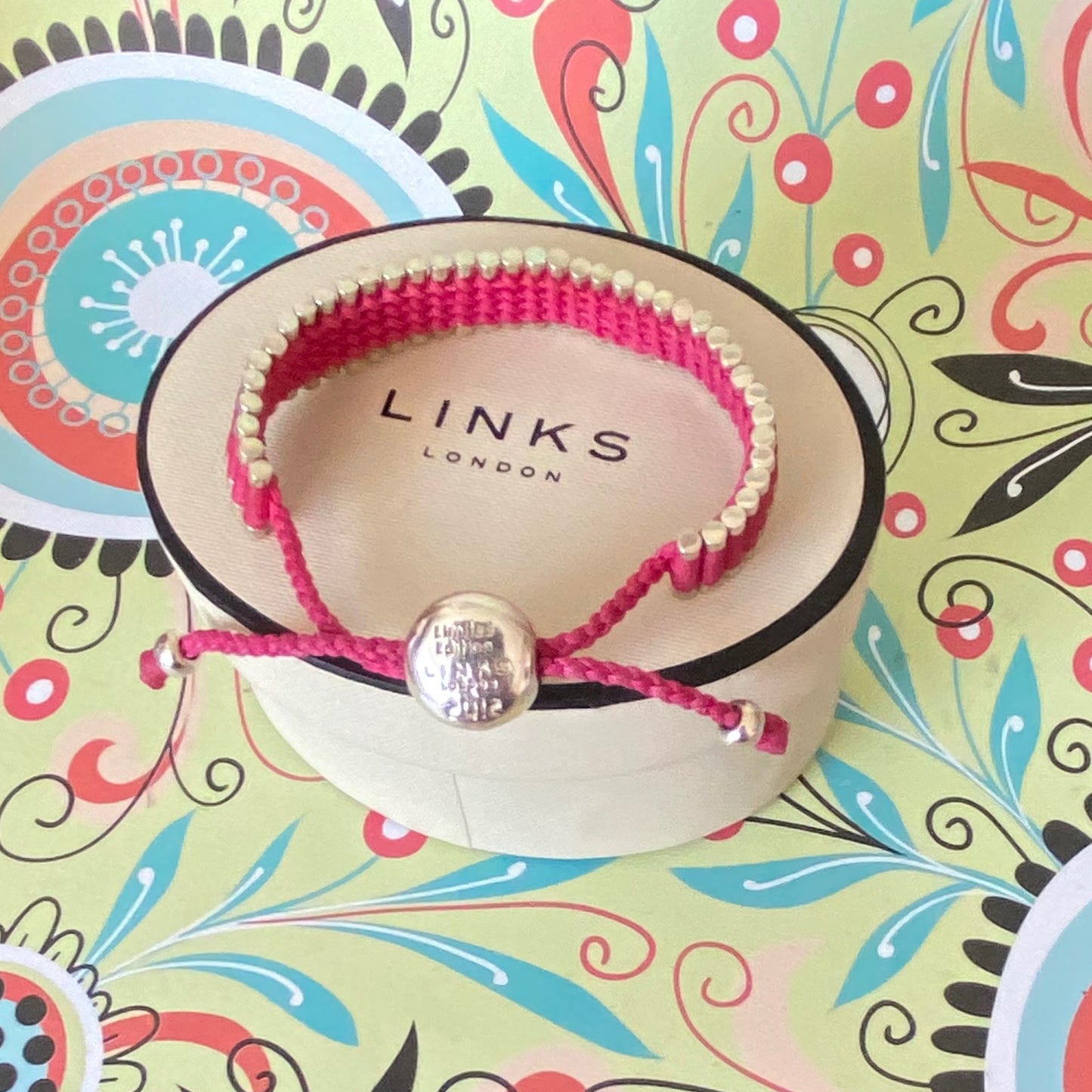 Links of London Parolympics Pink Sterling Silver rare adjustable Friendship Bracelet