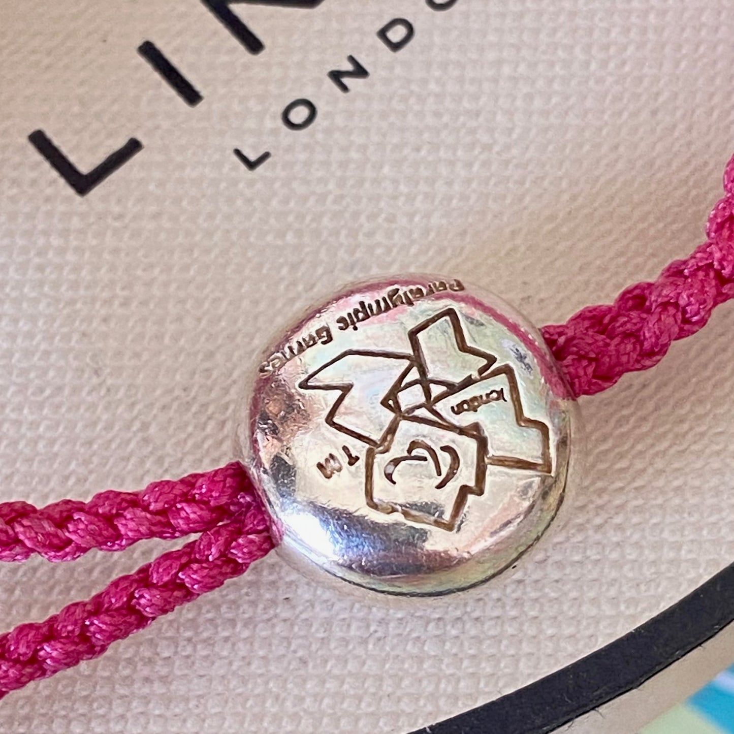 Links of London Parolympics Pink Sterling Silver rare adjustable Friendship Bracelet