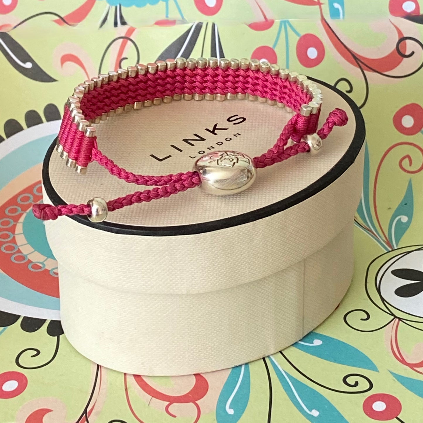 Links of London Parolympics Pink Sterling Silver rare adjustable Friendship Bracelet