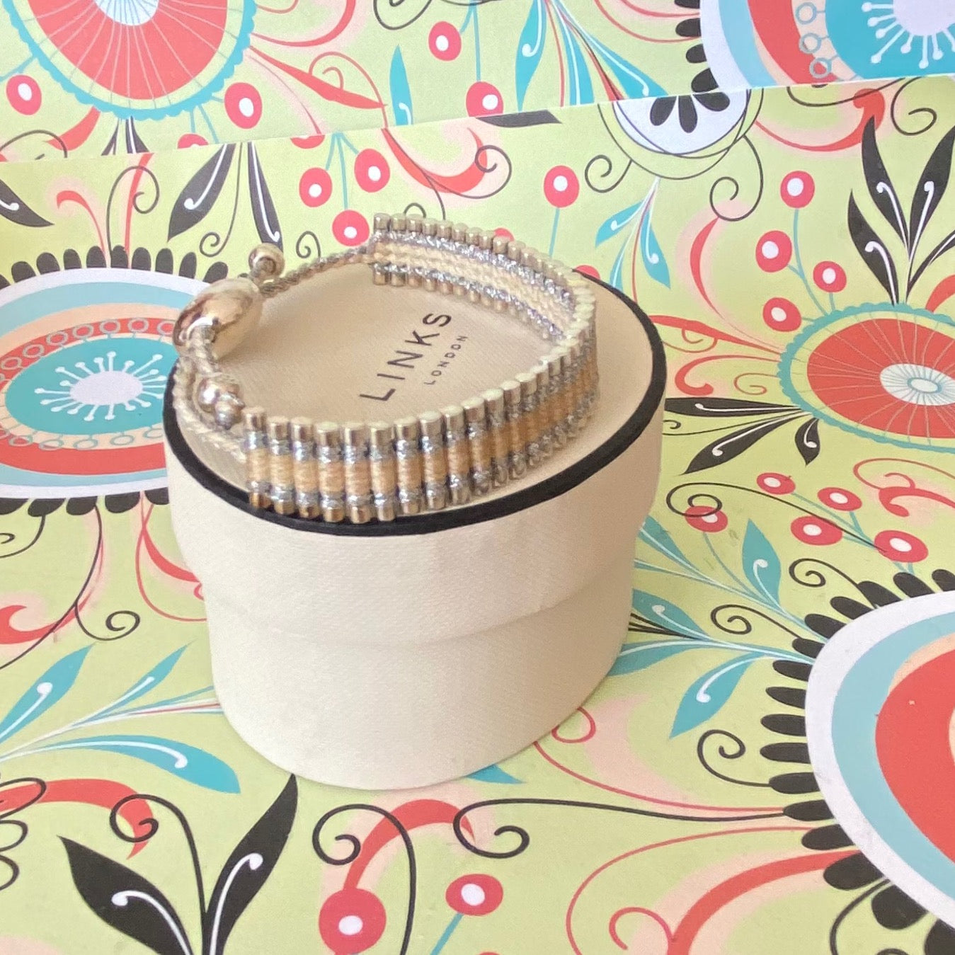 Links of London Sterling Silver cream and silver adjustable Friendship Bracelet