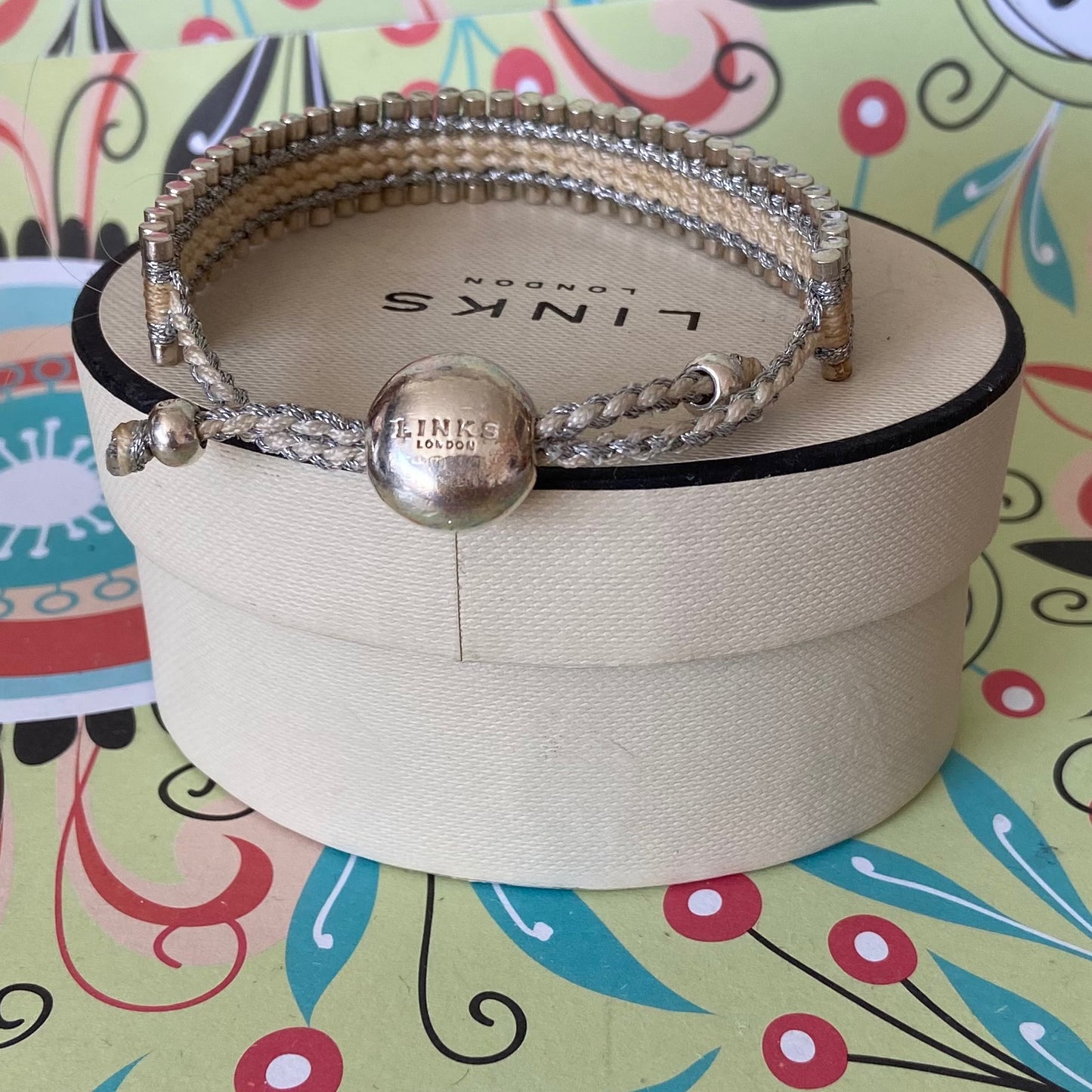 Links of London Sterling Silver cream and silver adjustable Friendship Bracelet