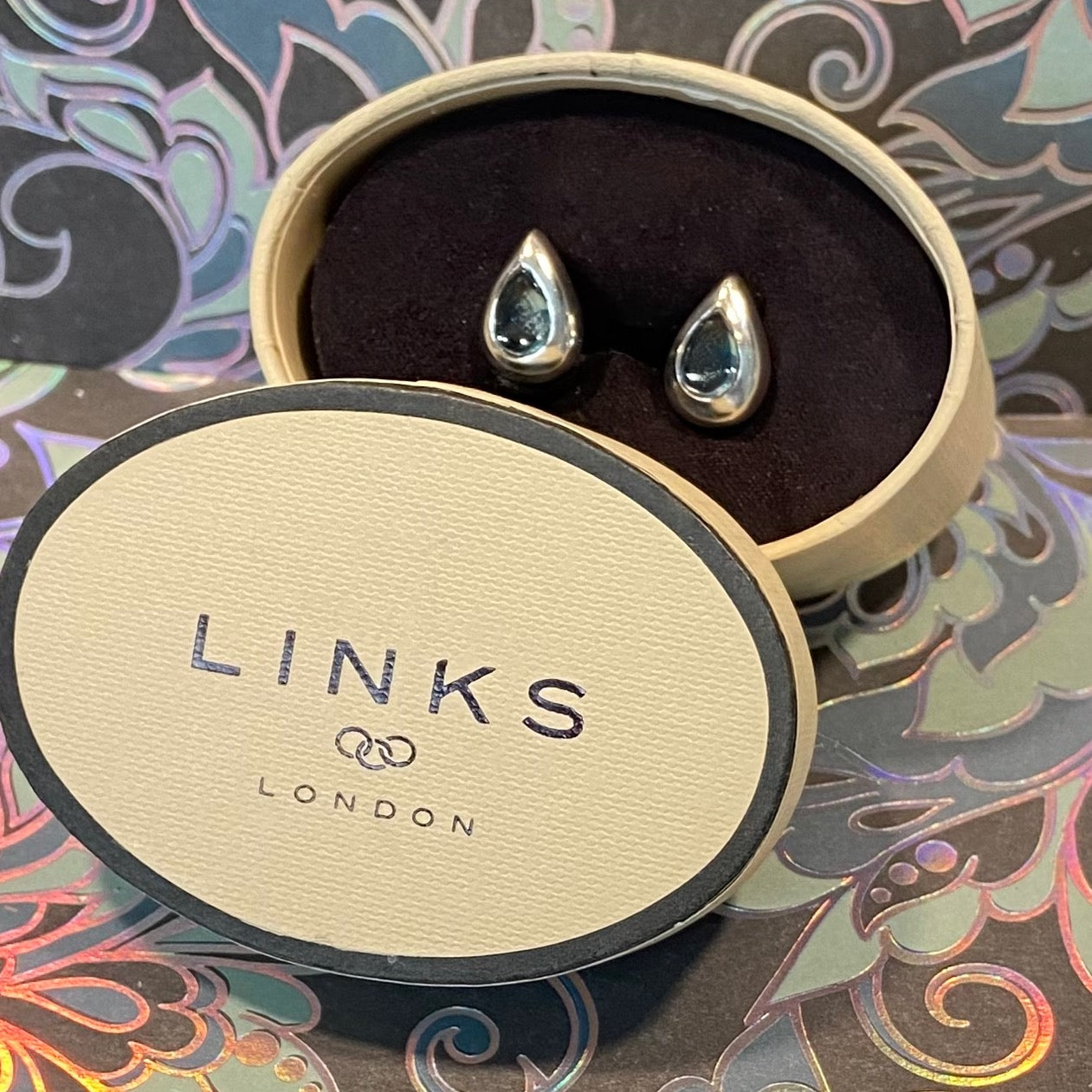 Links of London Sterling Silver Tear Drop Earrings with a Blue Topaz Tear drop Stone