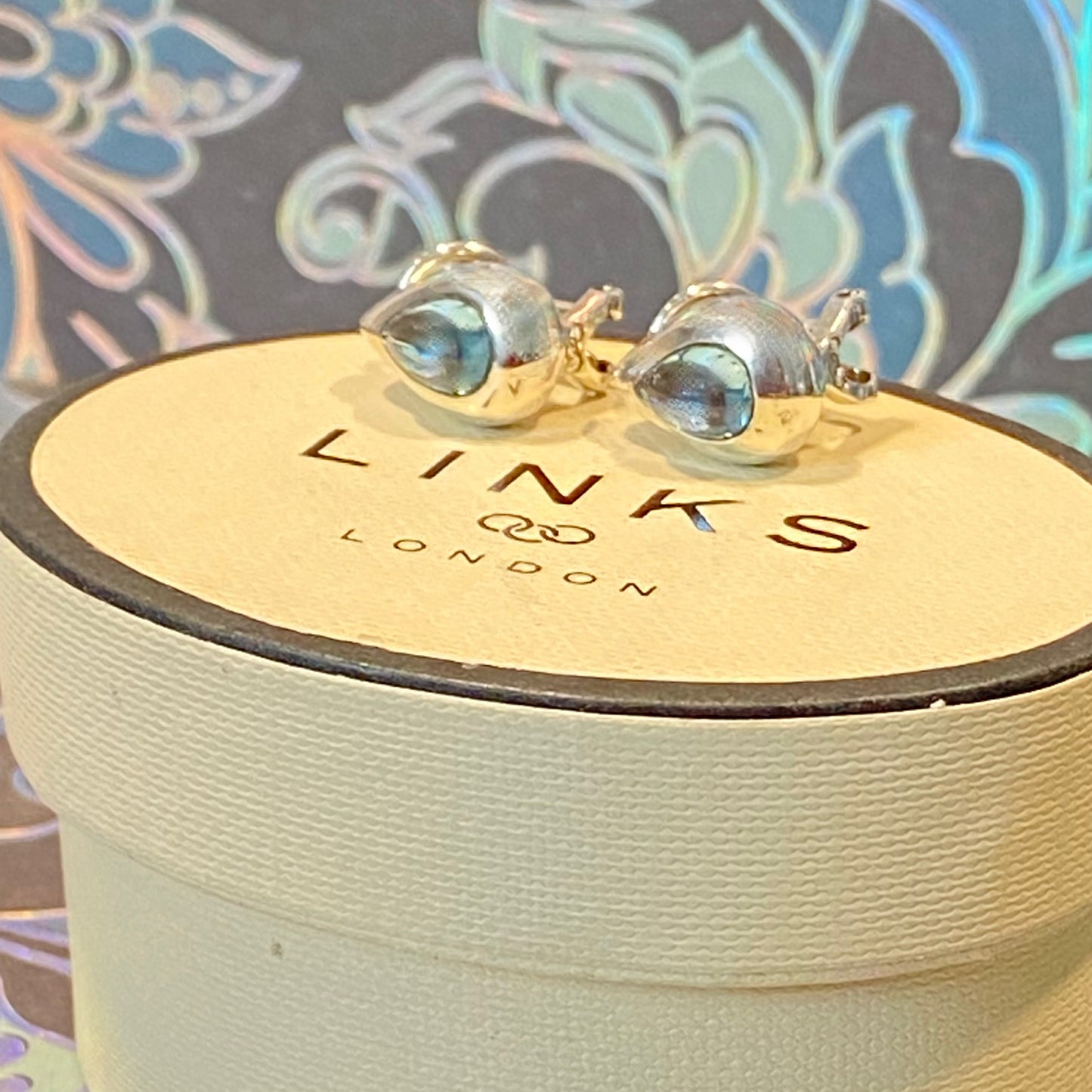 Links of London Sterling Silver Tear Drop Earrings with a Blue Topaz Tear drop Stone
