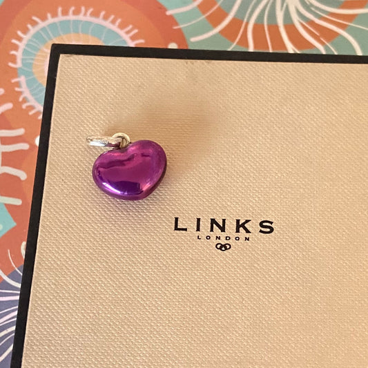 Metallic Purple effect Enamel Sterling Silver Puffed Heart Links of London Charm