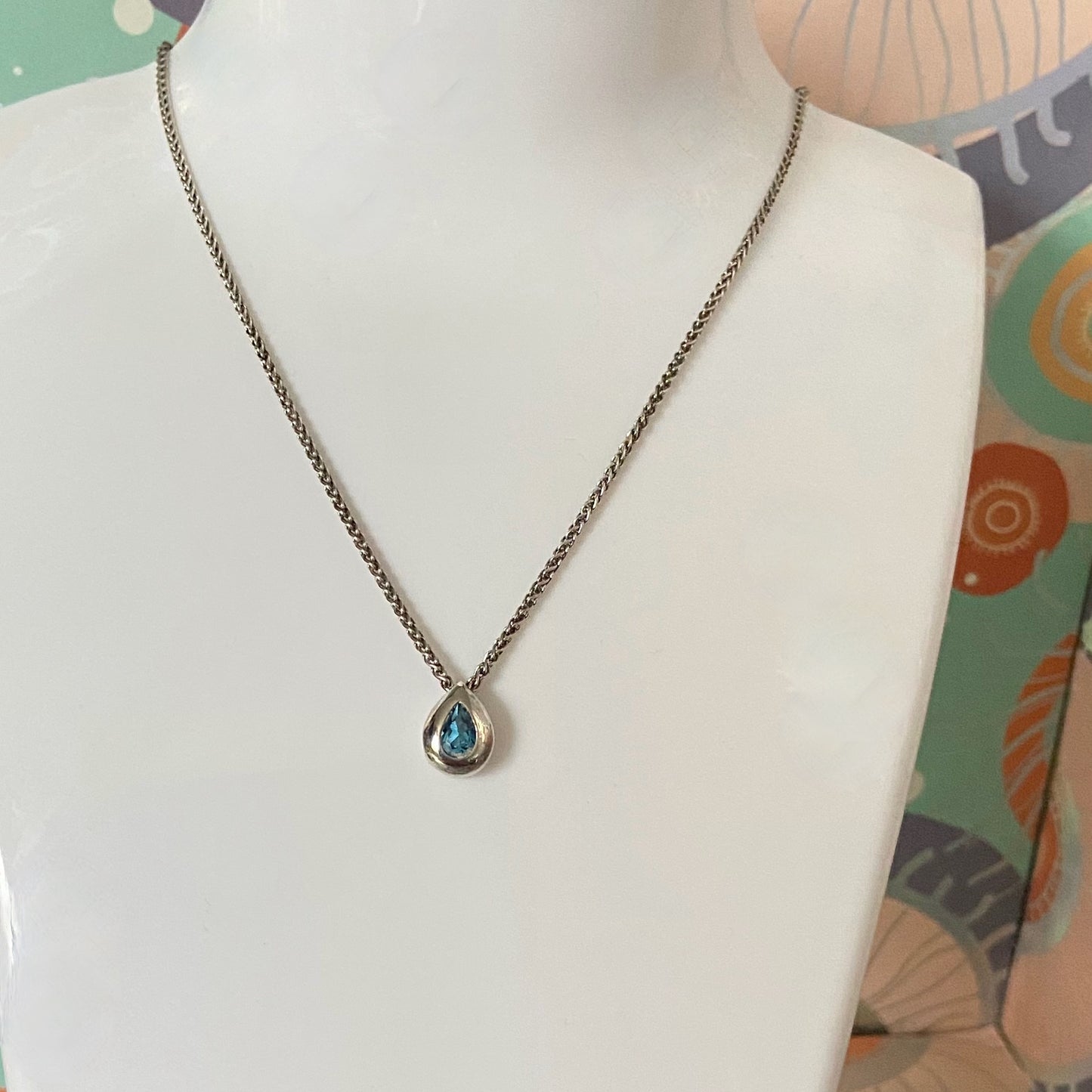 Links of London Blue Topaz Tear Drop Pendent Necklace