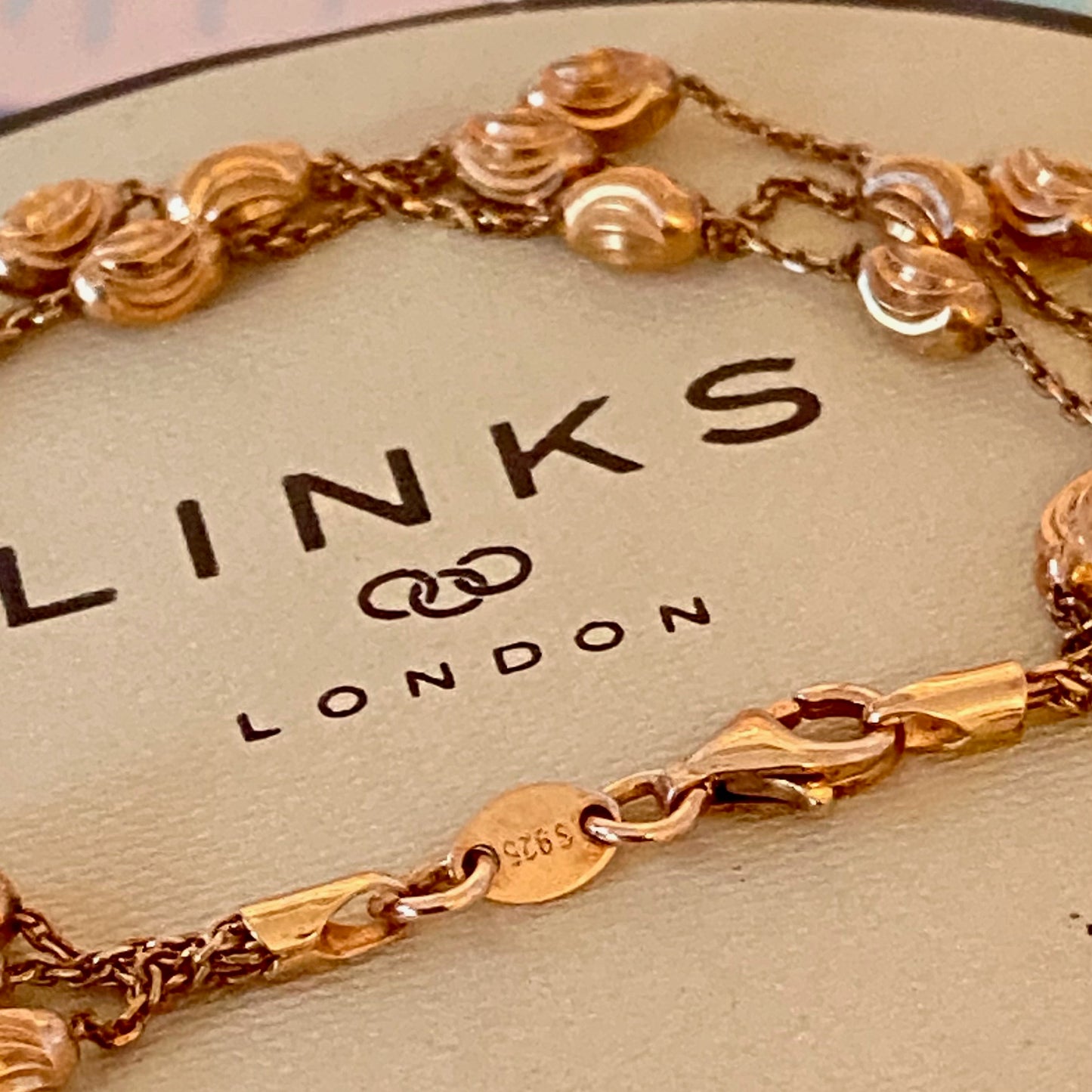 Three Strand Links of London Sterling Silver 18kt Gold Vermeil Essentials Bracelet with Beads – 17.5cm.