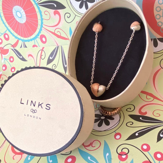 Links of London Masquerade Three hearts Necklace with Gold 18ct Vermeil.