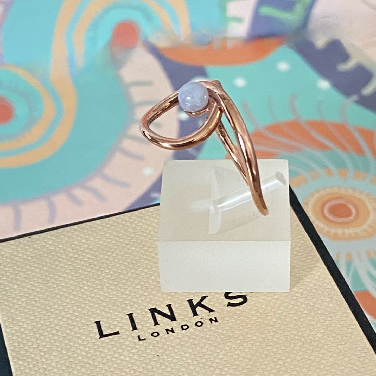 Links of London Serpentine 18kt Rose Gold Vermeil & Blue Lace Agate Gemstone Ring Size N