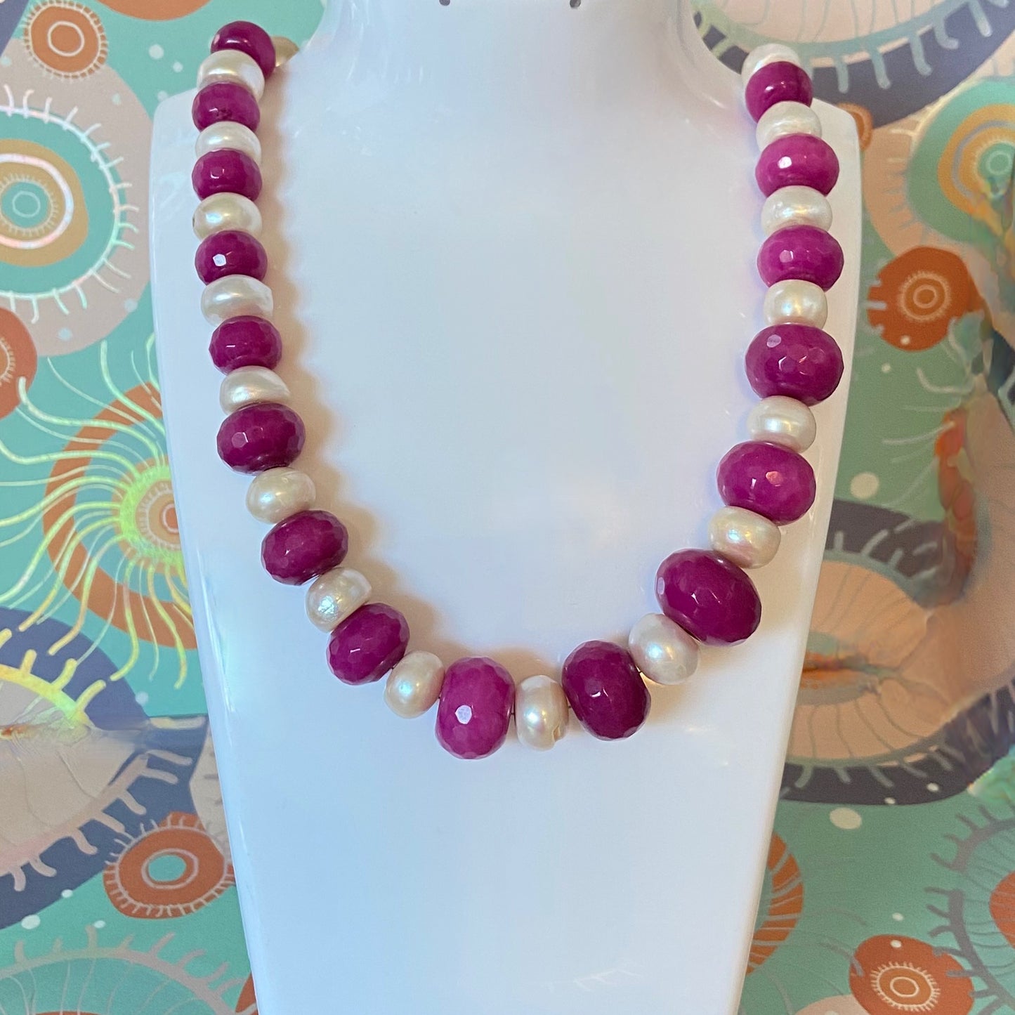 Vintage 925 Glass and Cultivated Pearl Necklace