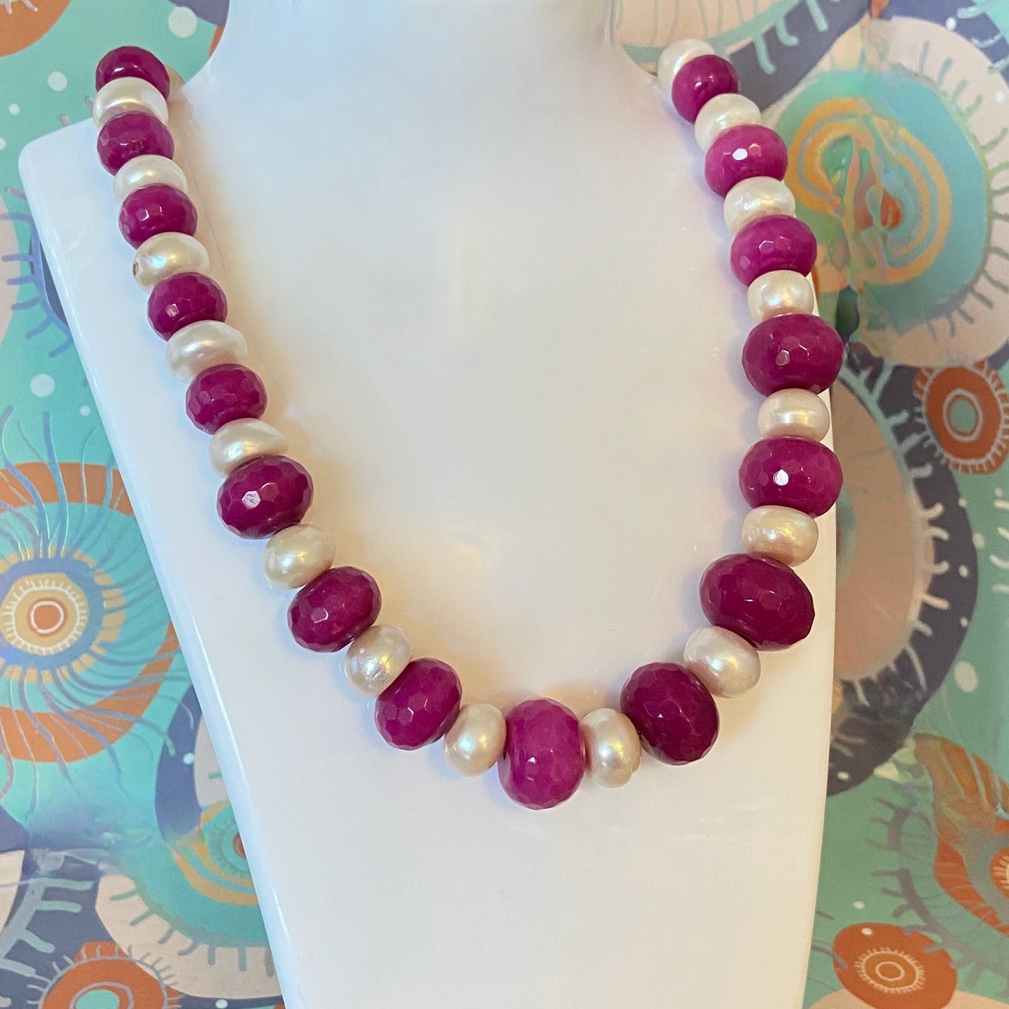 Vintage 925 Glass and Cultivated Pearl Necklace