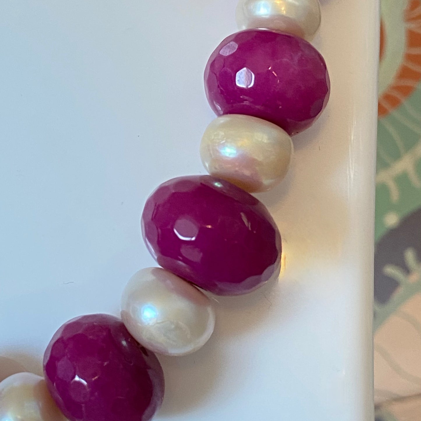 Vintage 925 Glass and Cultivated Pearl Necklace