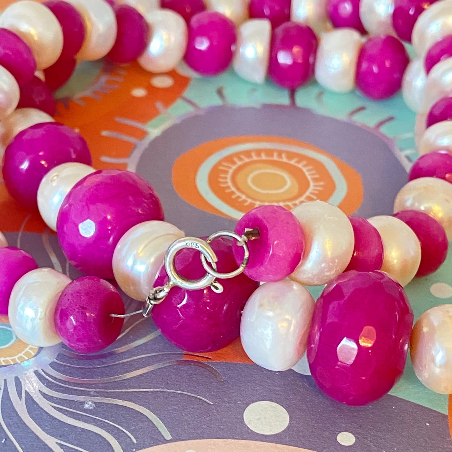 Vintage 925 Glass and Cultivated Pearl Necklace