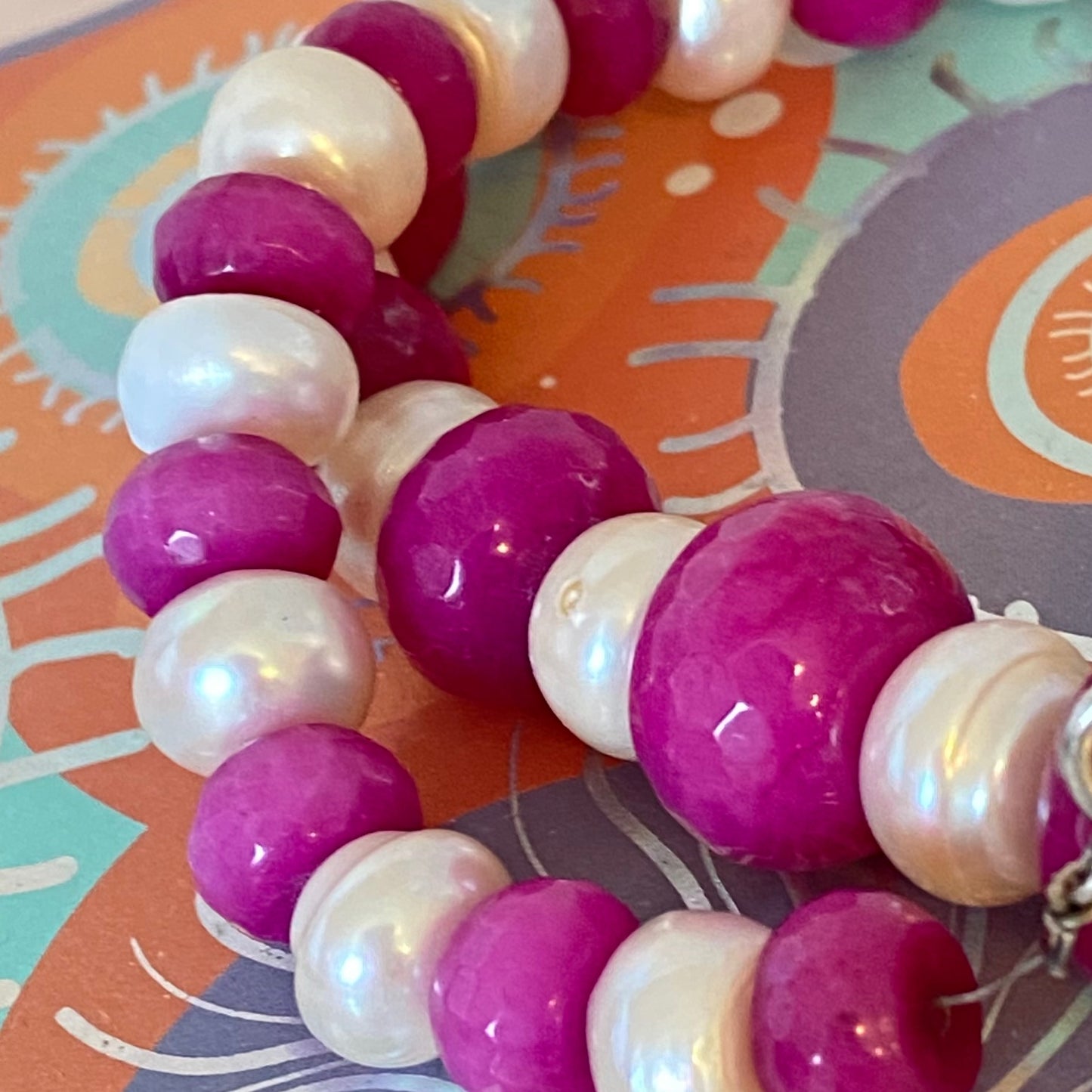 Vintage 925 Glass and Cultivated Pearl Necklace