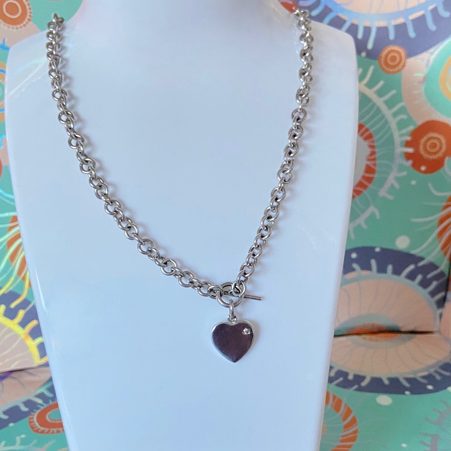 Sure T bar Hot Diamonds Necklace with a Solid Sterling Silver Heart with a Diamond. 26g. 40cm in Length