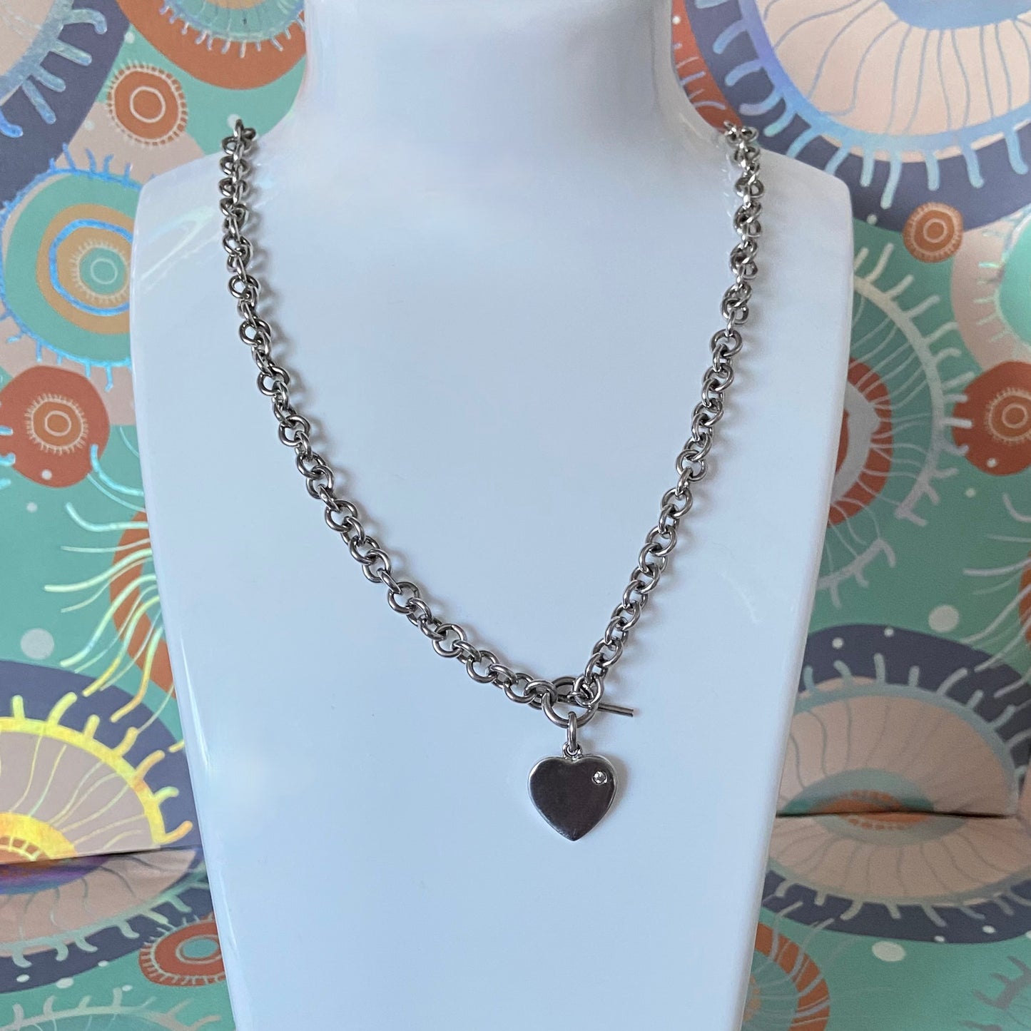 Sure T bar Hot Diamonds Necklace with a Solid Sterling Silver Heart with a Diamond. 26g. 40cm in Length