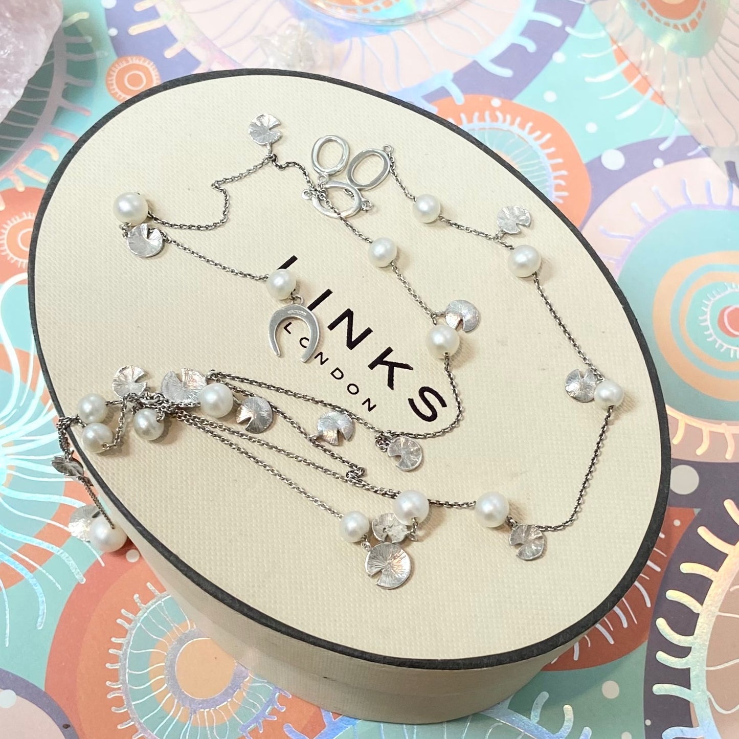 Sterling Silver and water Pearl Lily pad Links of London Necklace