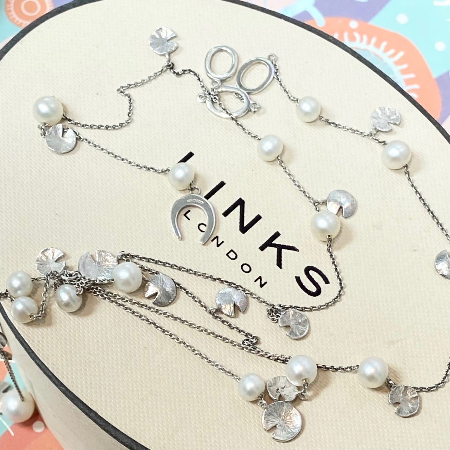 Sterling Silver and water Pearl Lily pad Links of London Necklace