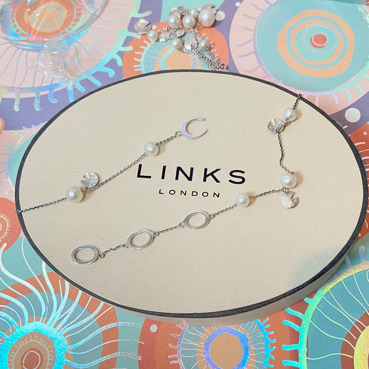 Sterling Silver and water Pearl Lily pad Links of London Necklace