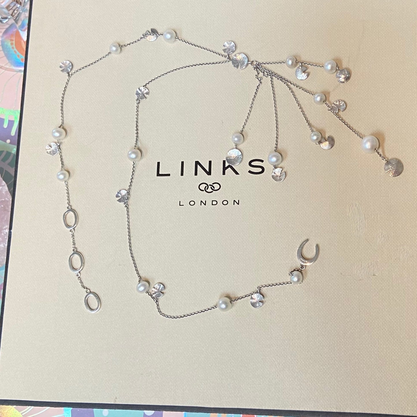 Sterling Silver and water Pearl Lily pad Links of London Necklace