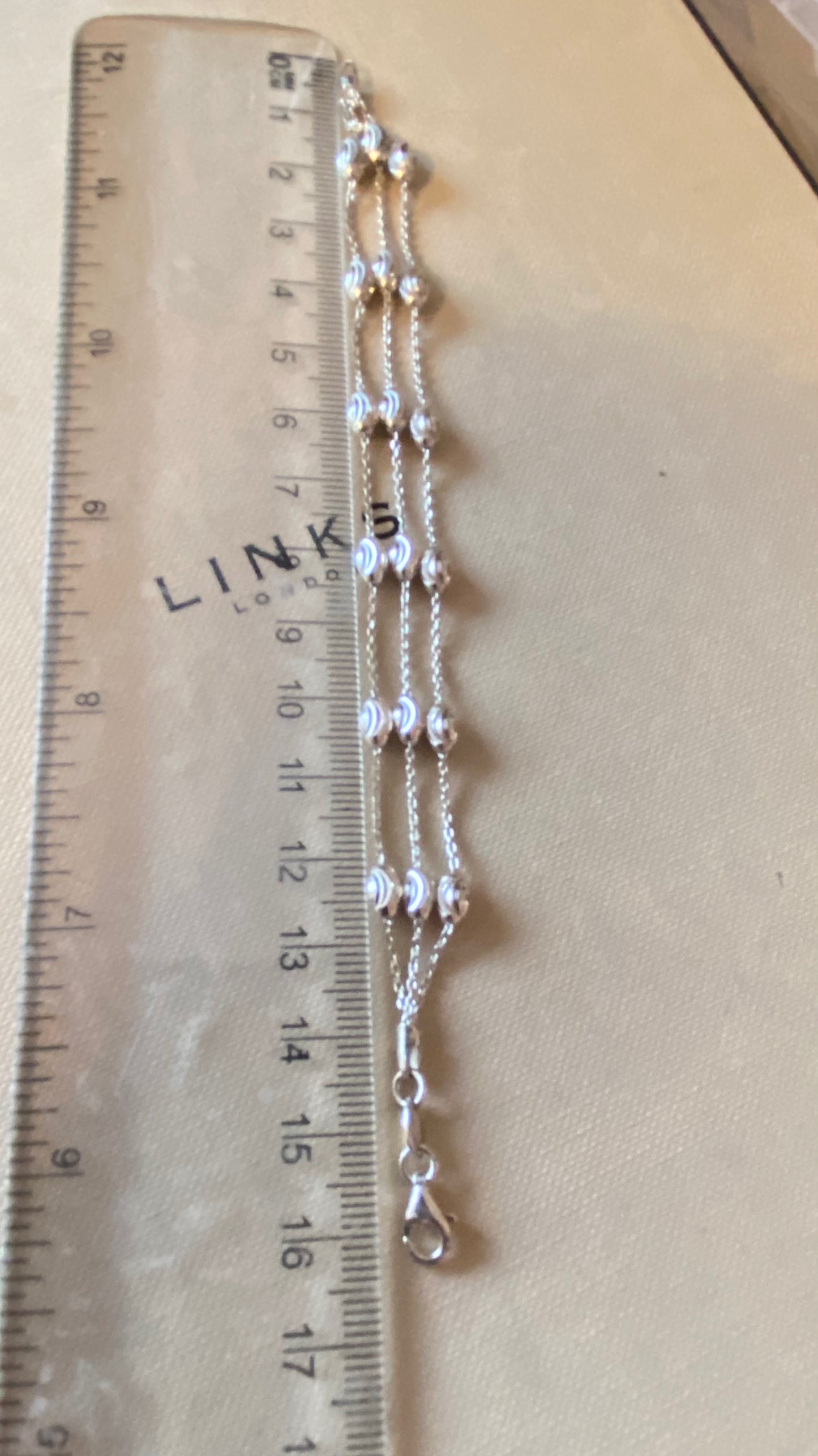 Authentic Links of London Essentials Sterling Silver 3 Row Beaded Bracelet, Small 16cm. New Condition, waiting to be loved.