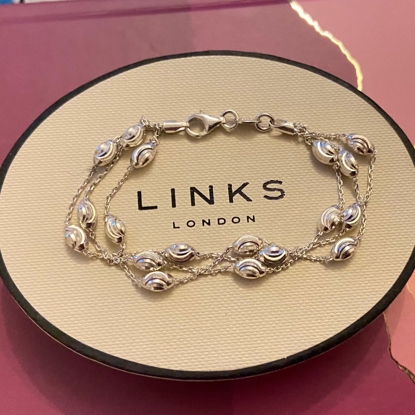 Authentic Links of London Essentials Sterling Silver 3 Row Beaded Bracelet, Small 16cm. New Condition, waiting to be loved.