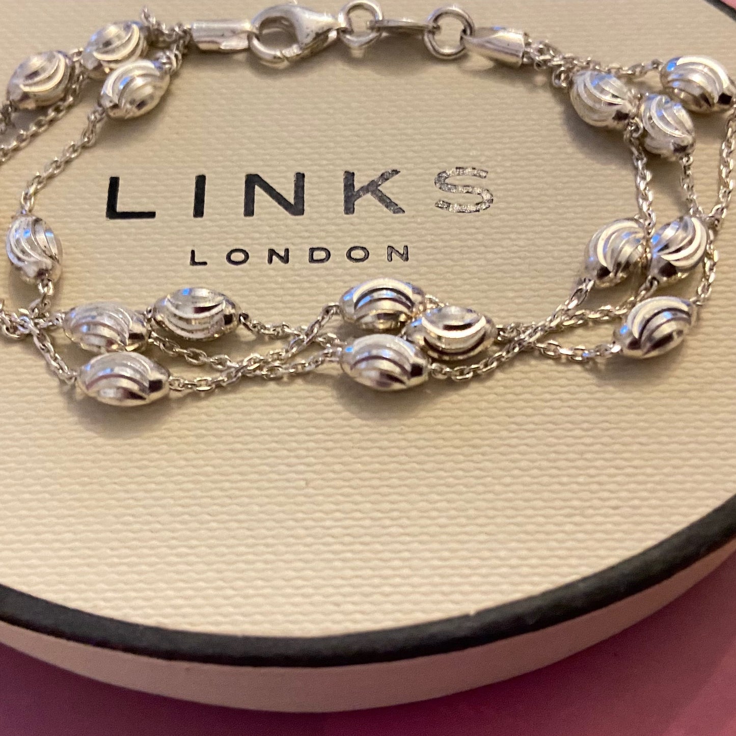 Authentic Links of London Essentials Sterling Silver 3 Row Beaded Bracelet, Small 16cm. New Condition, waiting to be loved.