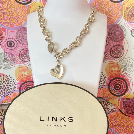 Signature Links of London Necklace & Silver Heart. 89g. 46cm