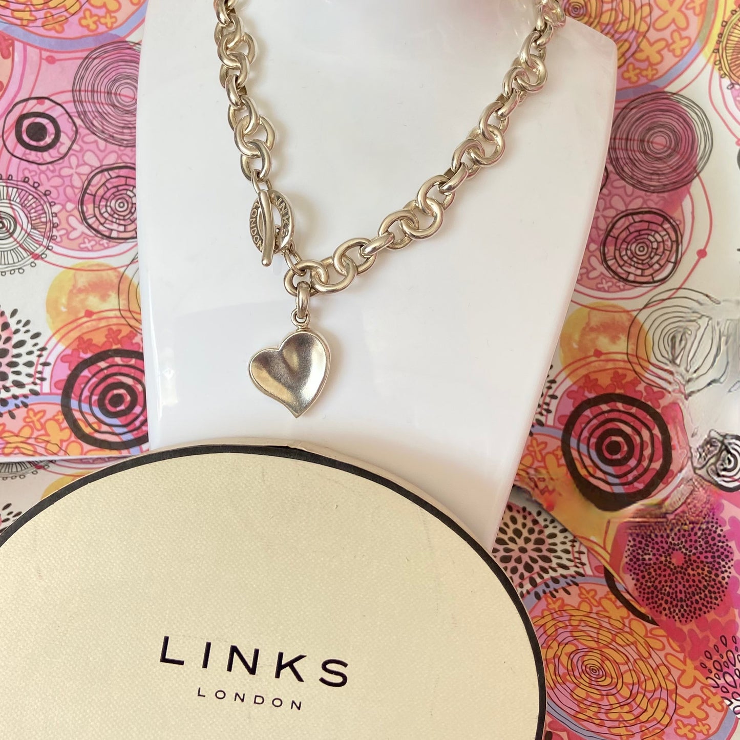 Signature Links of London Necklace & Silver Heart. 89g. 46cm
