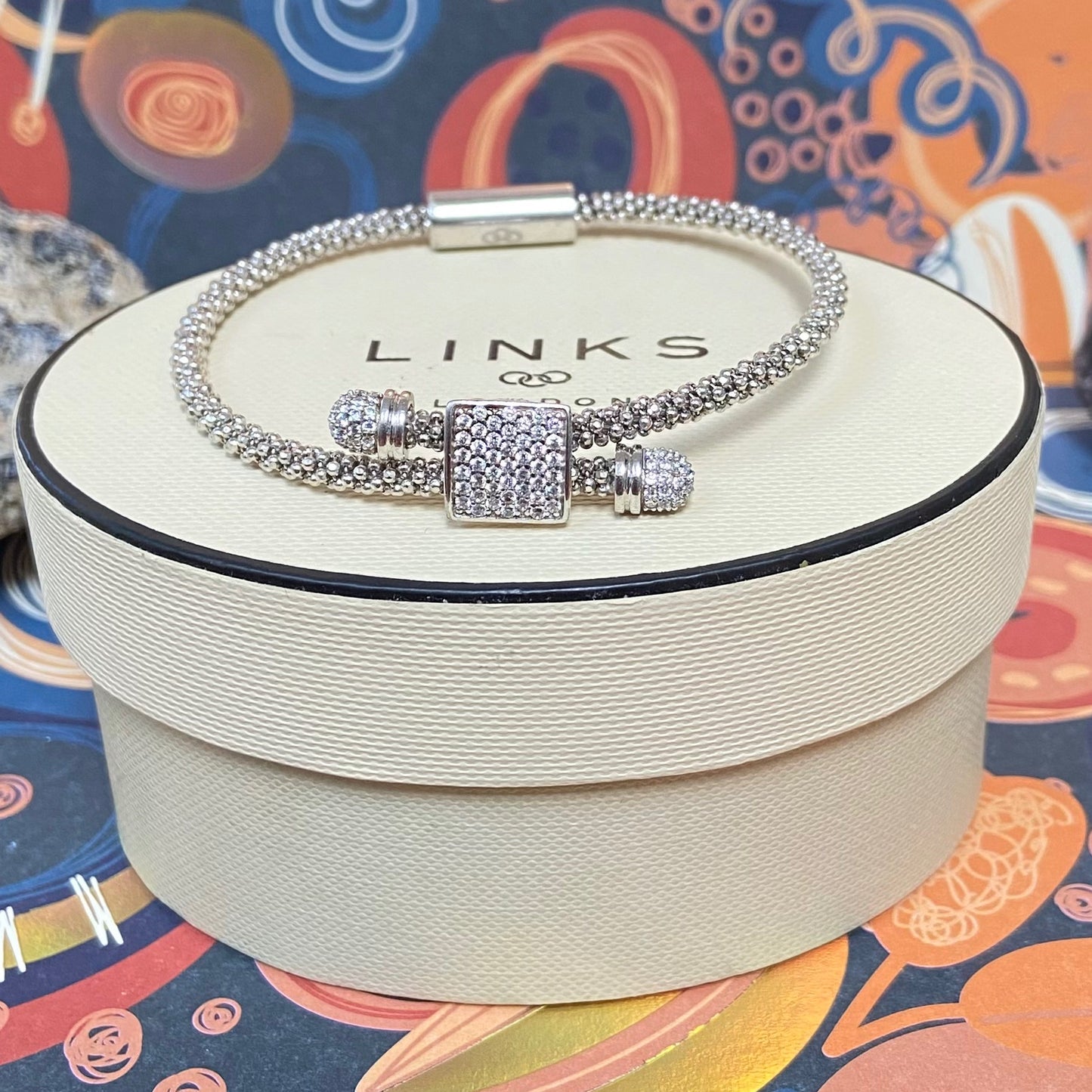 Links of London Sterling Silver Star Dust Toggle Square Bracelet with a magnetic clasp