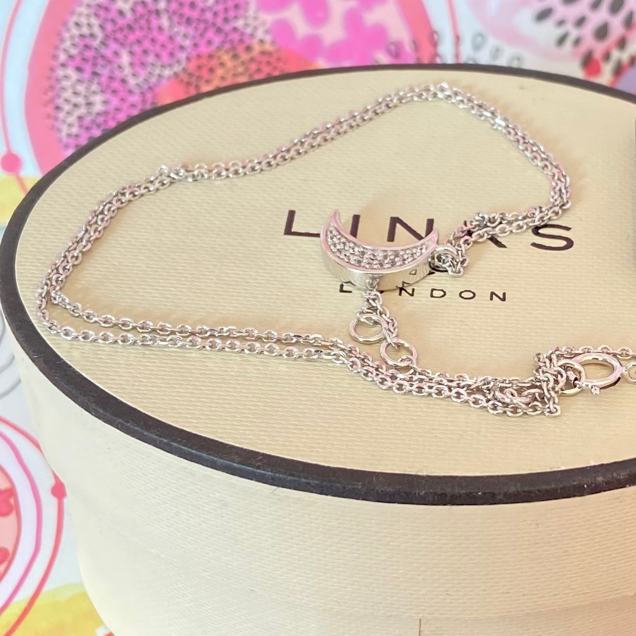 Links of London White Sapphire Moon Crescent Necklace New !