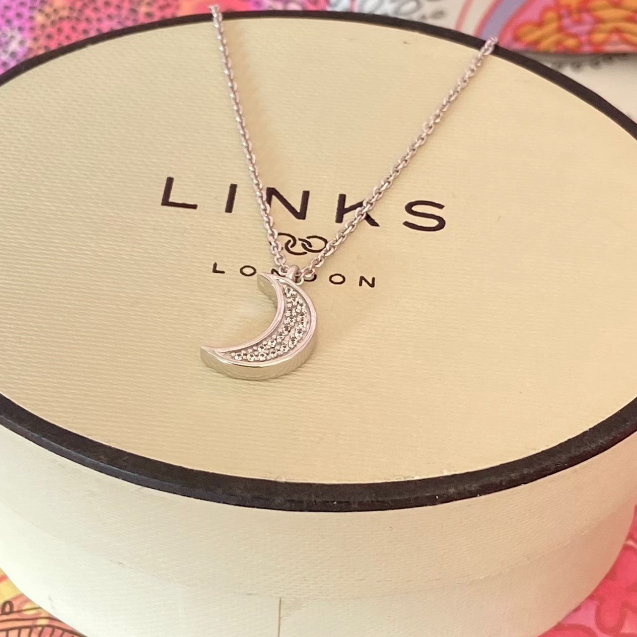 Links of London White Sapphire Moon Crescent Necklace New !
