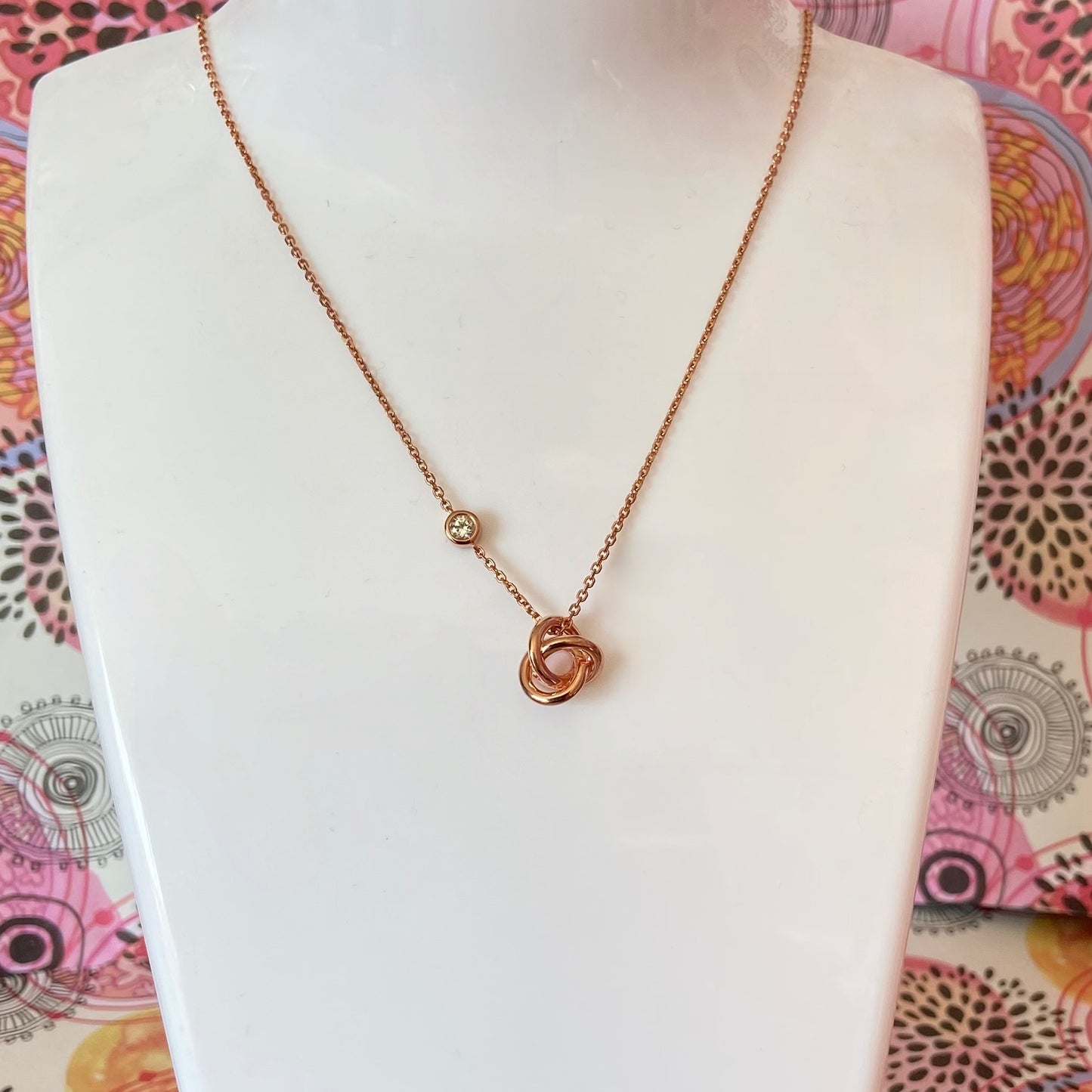 New! Links Of London Love Knot Necklace with Clear Topaz Stone